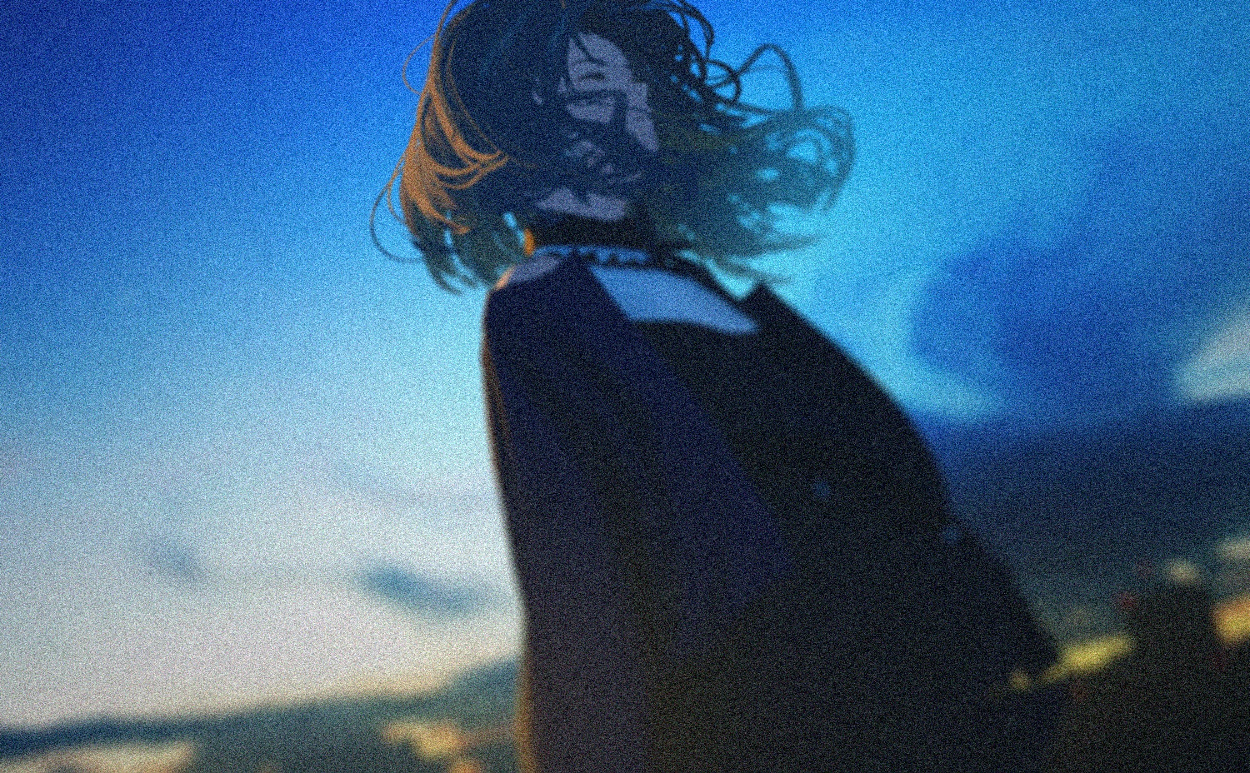 Anime Anime Girls Suisei Hoshimachi Hololive Sky Clouds Long Hair Closed Eyes Blue Hair Dress Noisy 4000x2474