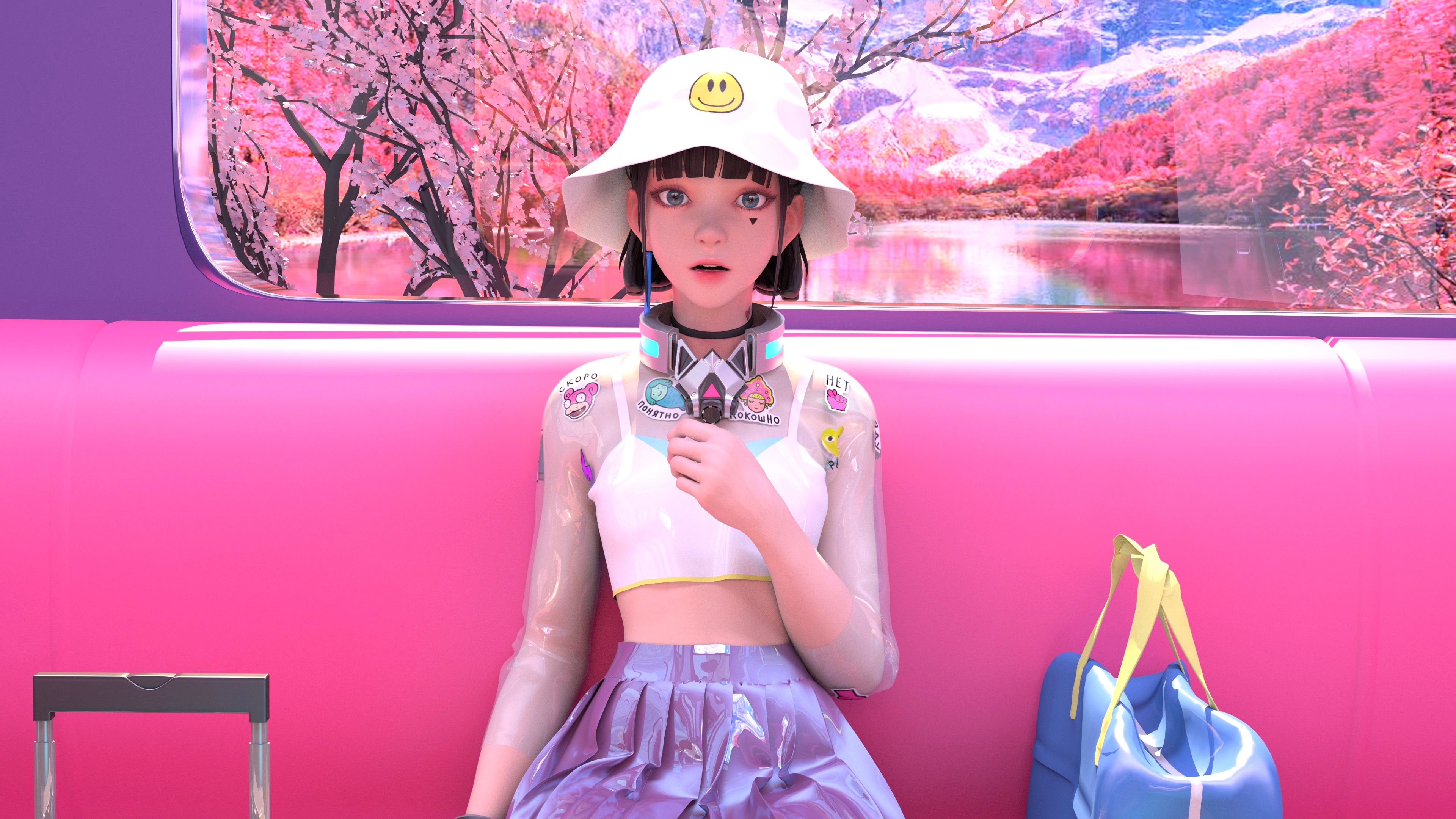JYANME Anime Girls Hat Women With Hats Looking At Viewer Women Digital Art Render CGi Slowpoke Bag C 3840x2160