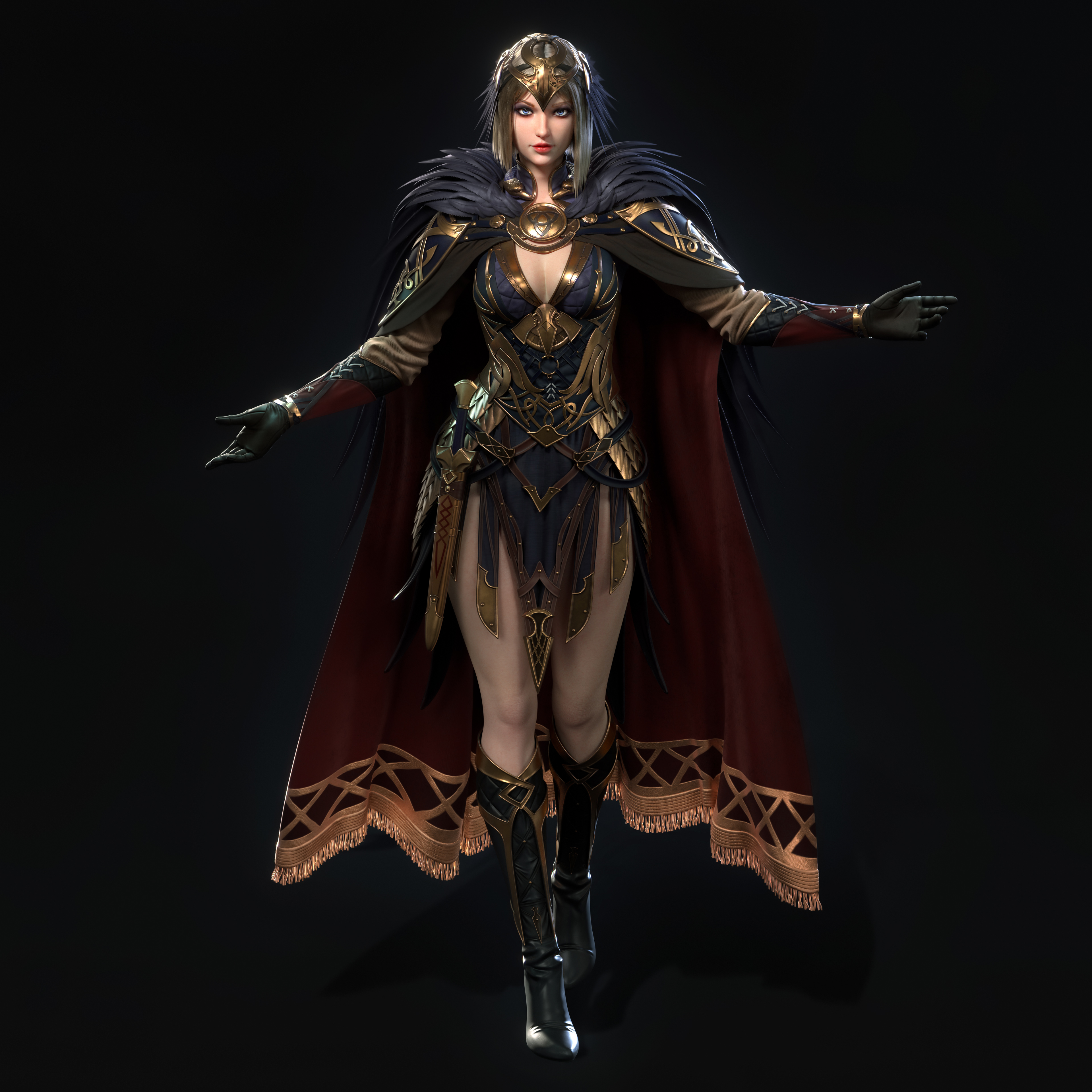 Cifangyi CGi Women Armor Viking Magician Cape Walking Simple Background 3840x3840