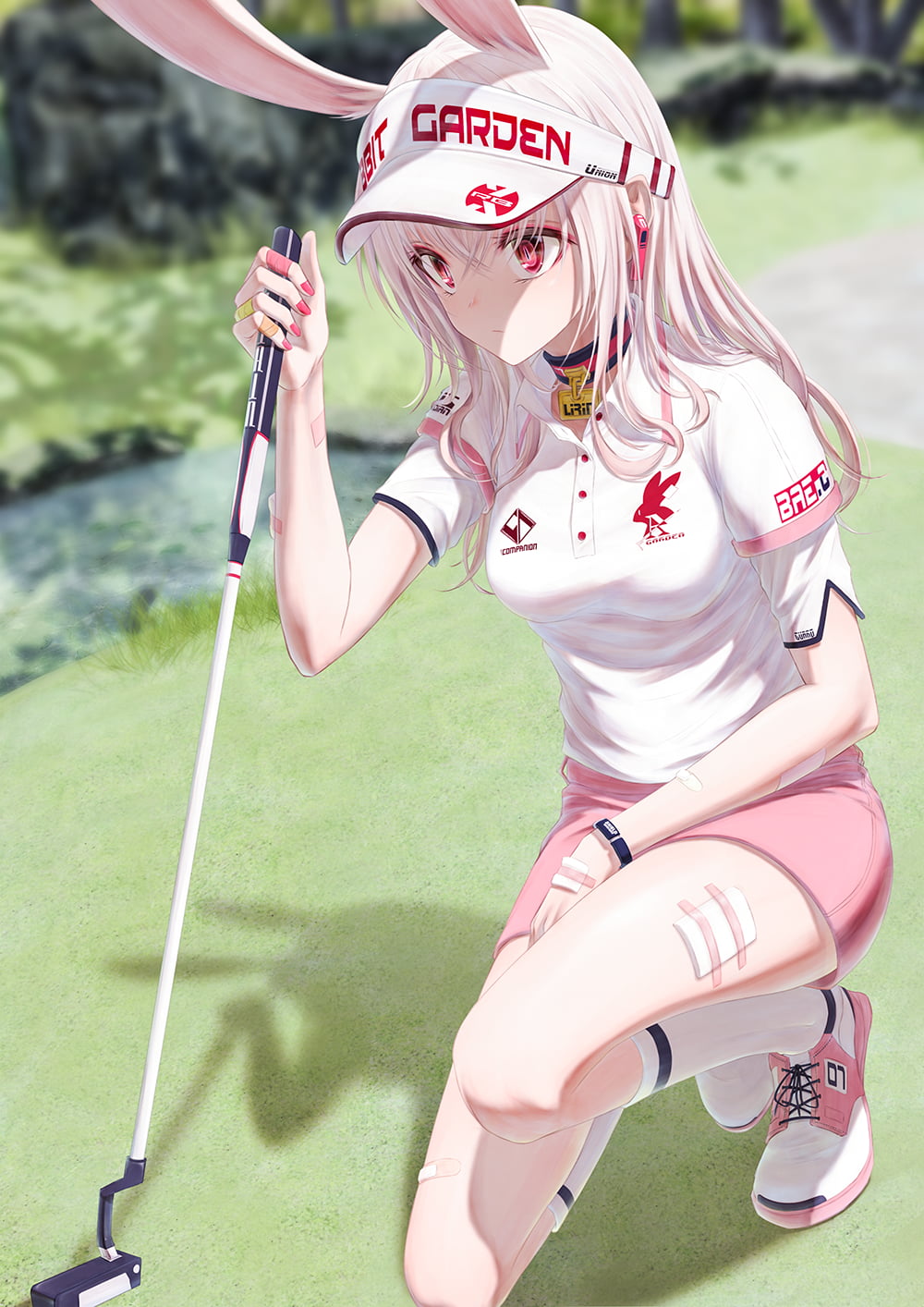 Anime Anime Girls Bunny Girl Bunny Ears White Hair Long Hair Bangs Pink Eyes Golf Outfit Pink Golf C 1000x1414