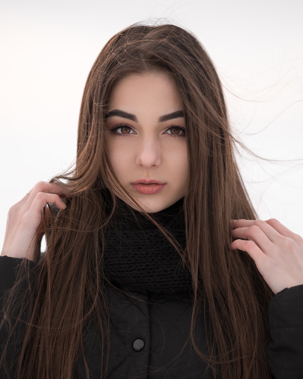 Marisha Khusnutdinova Model Women Brunette Long Hair Portrait Black Scarf Scarf Brown Eyes 1024x1280