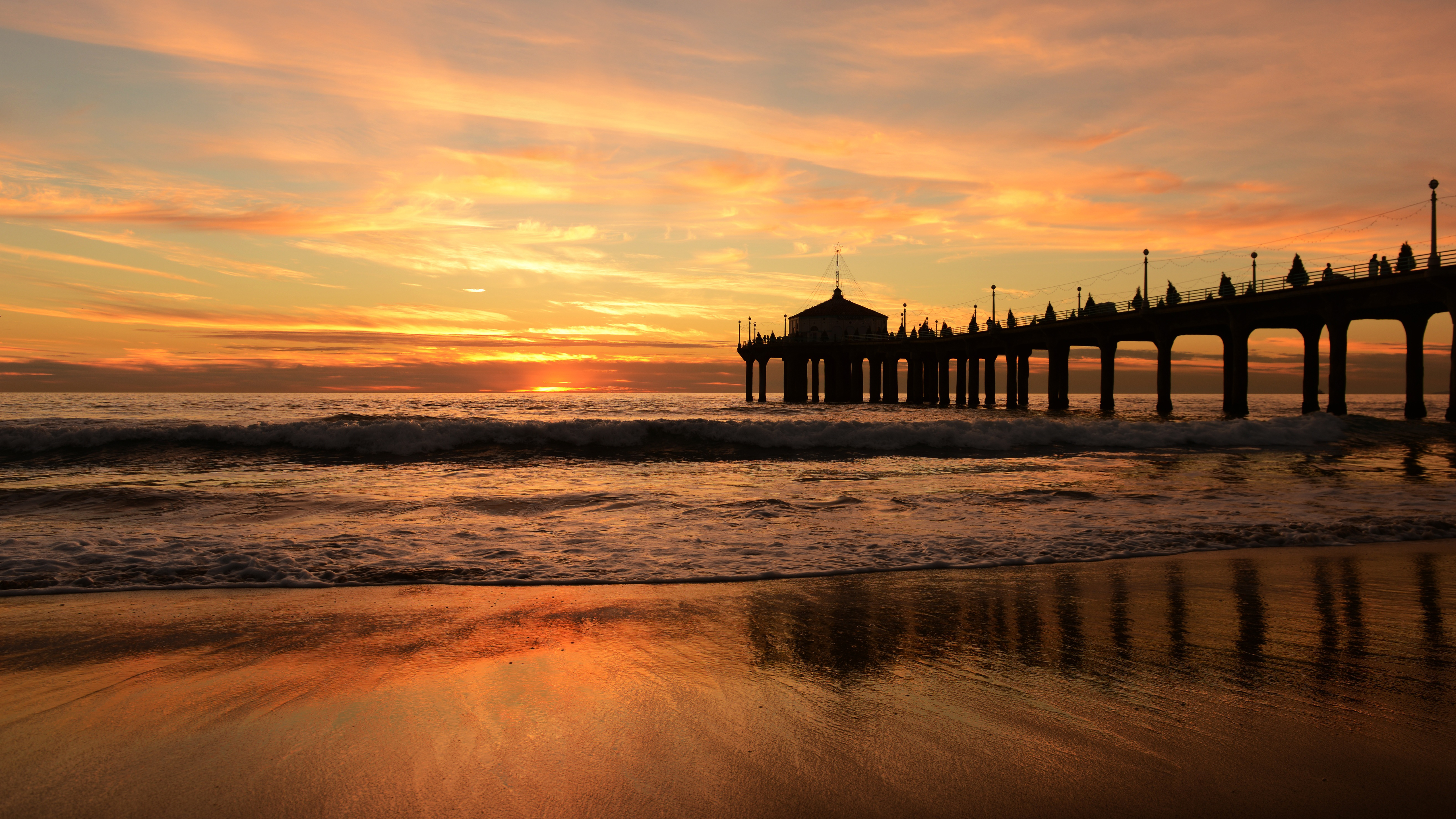 Jetty Sunset Nature Pier Beach 5120x2880