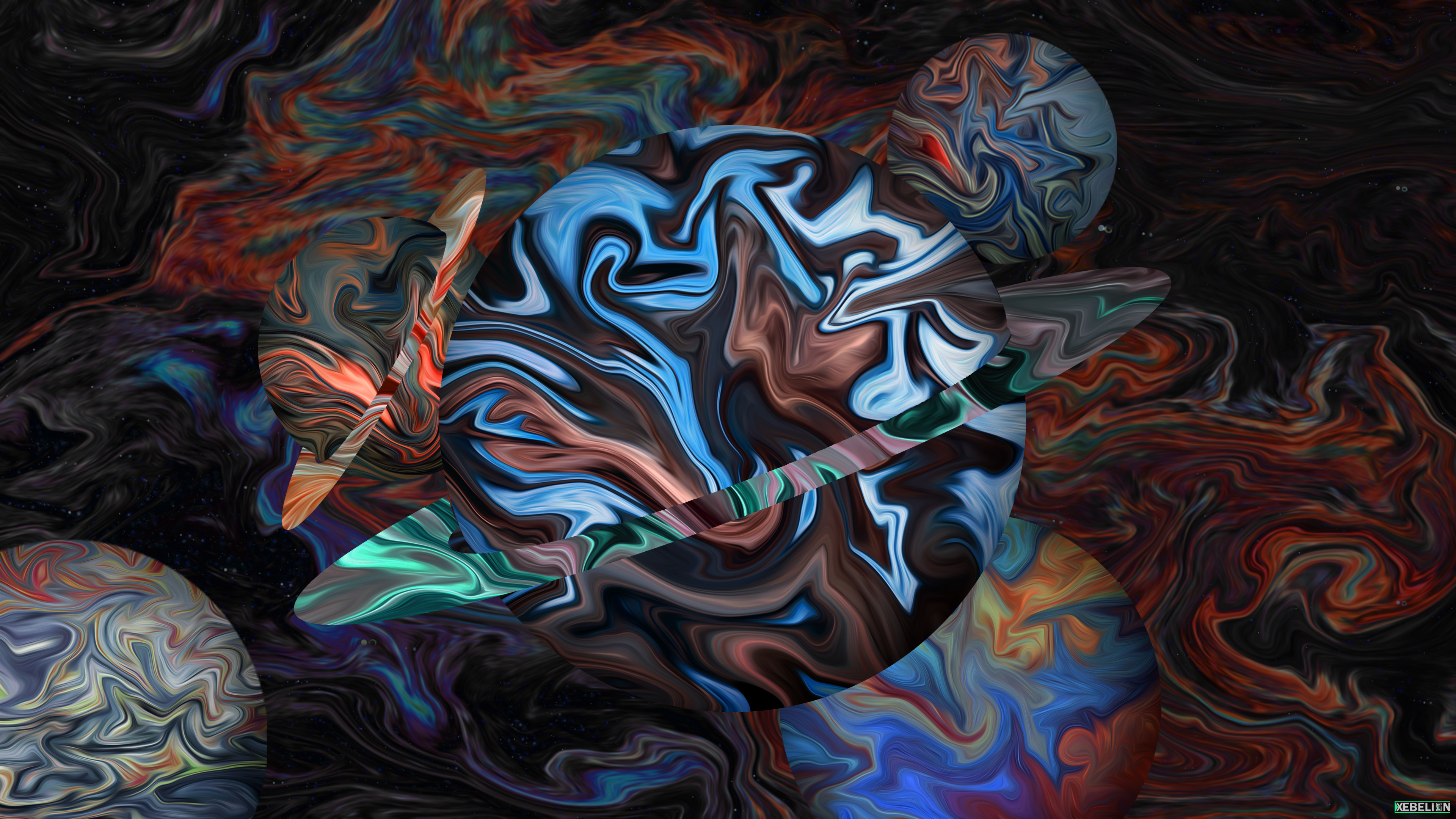 Abstract Fluid Liquid Artwork Shapes Colorful Space Universe Circle Planet ArtStation XEBELiON 3840x2160