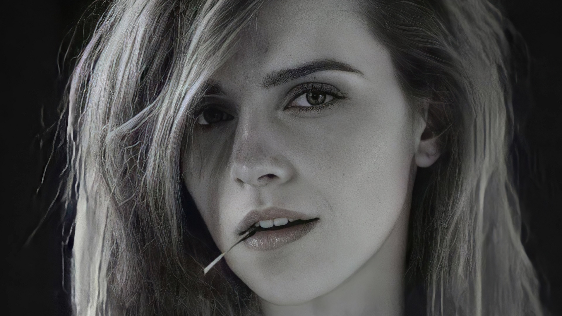 Women Emma Watson Face Monochrome 1920x1080