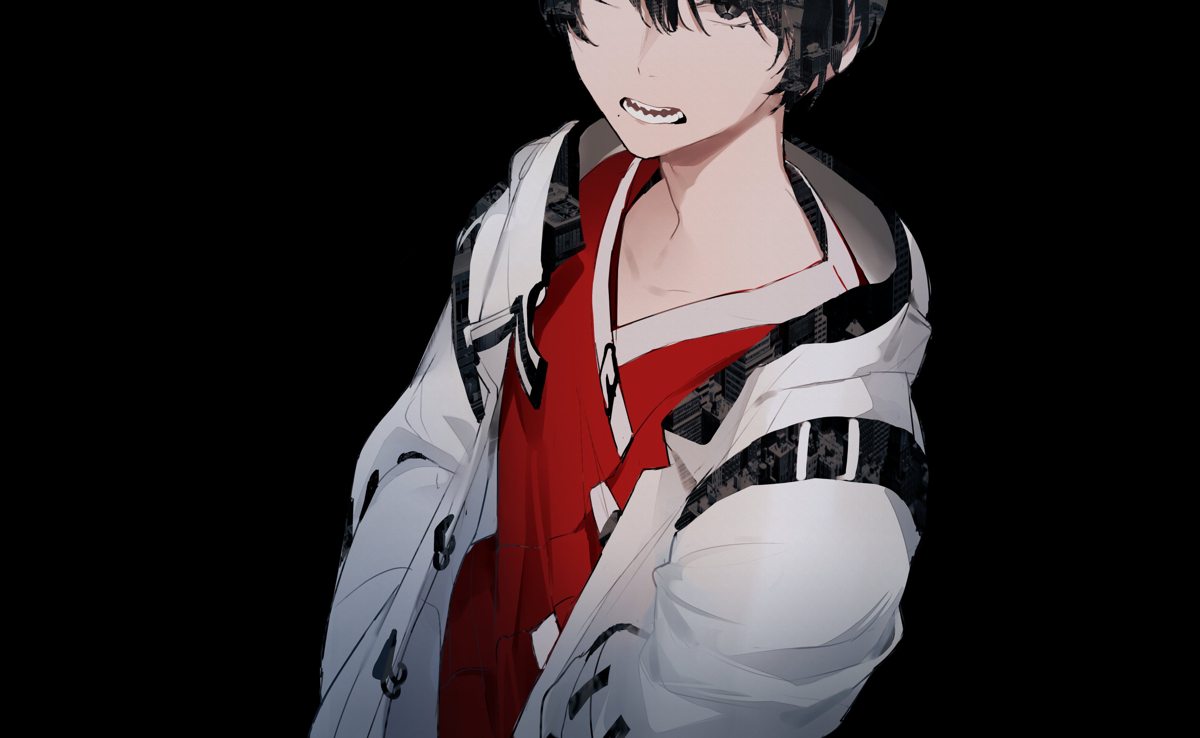 Anime Boys Black Background Black Hair Black Eyes Jacket Red Shirt  Wallpaper - Resolution:4096x2521 - ID:1252106 