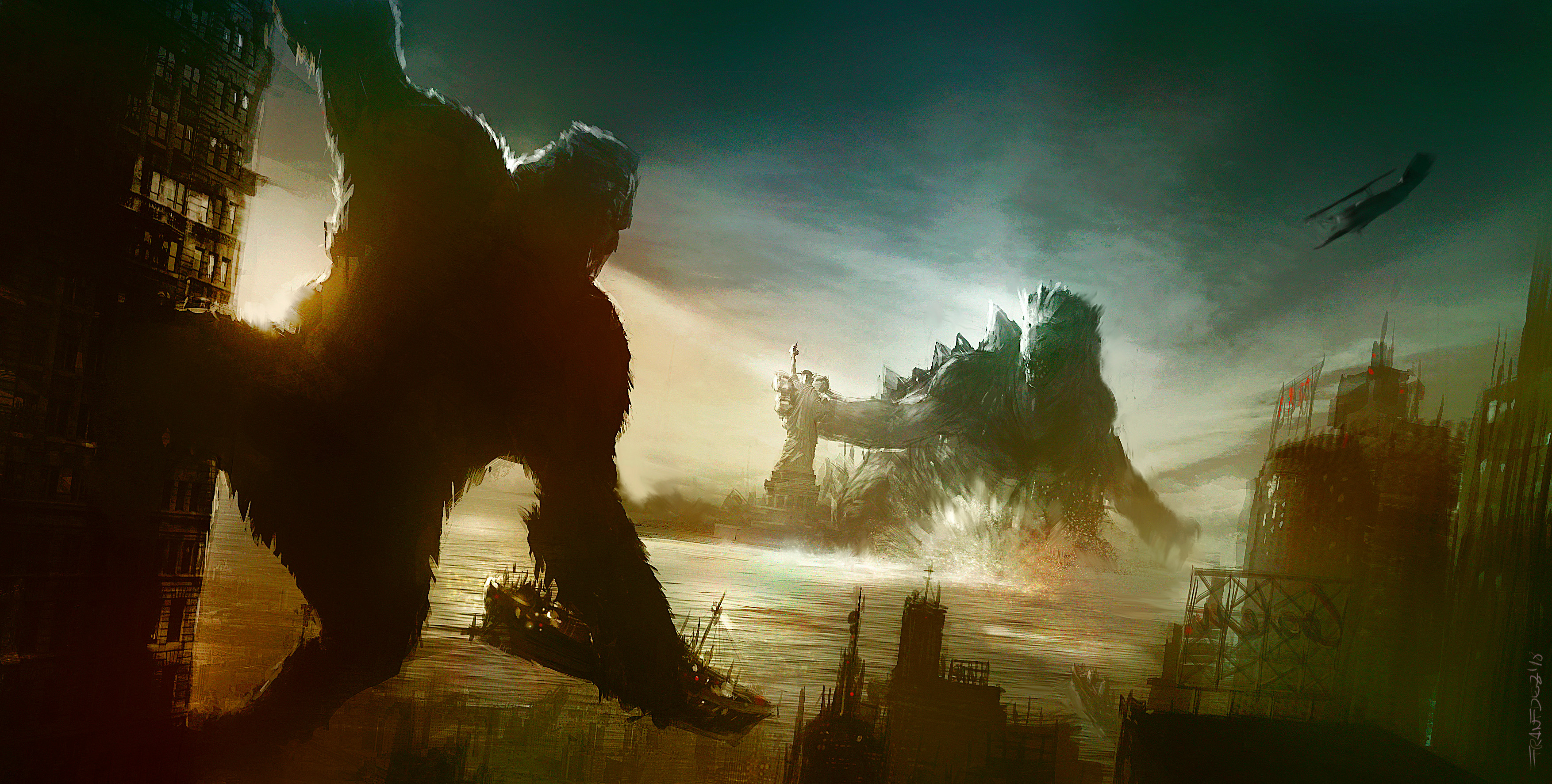 Godzilla King Kong 3508x1774