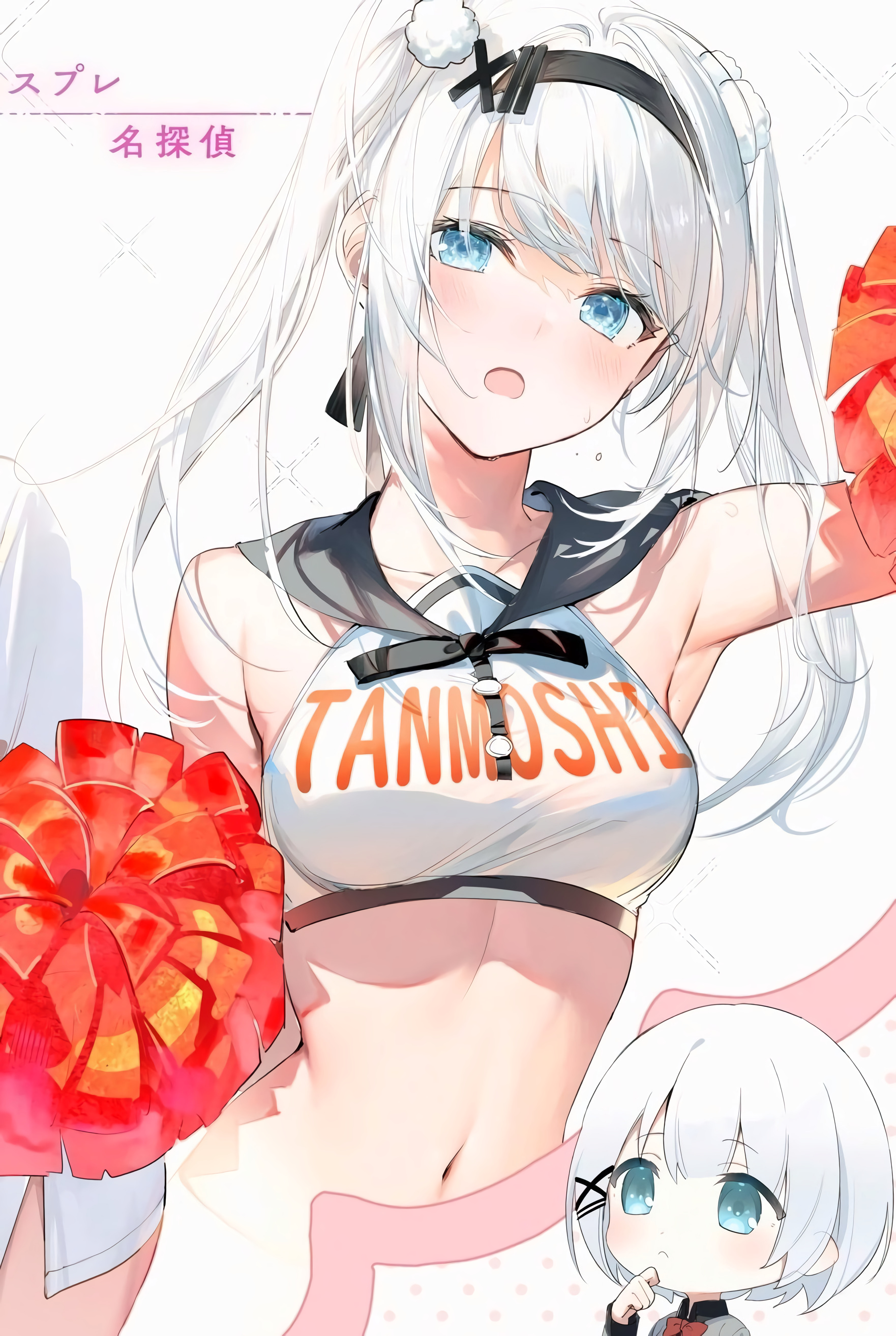 Siesta Tantei Wa Mou Shindeiru Anime Girls Fan Art Cheerleaders Crop Top White Hair Blue Eyes 3524x5252