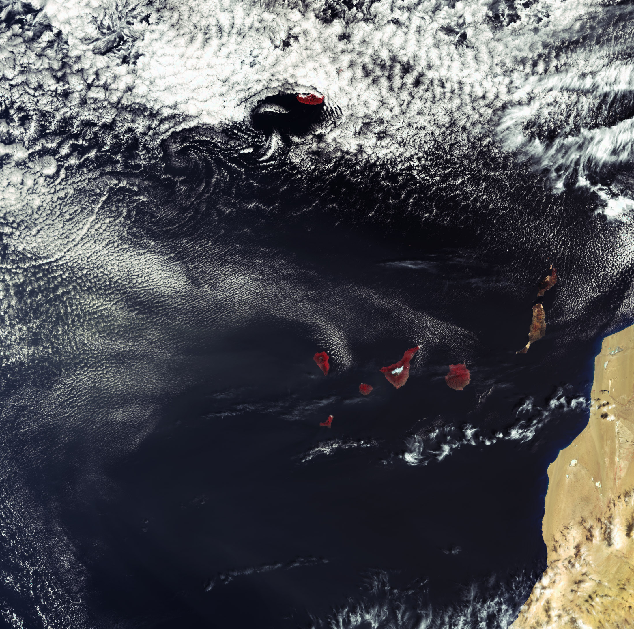 Space Earth Clouds Island Sea Photography Nature ESA Canary Islands Spain Satellite Photo Satellite  2197x2180