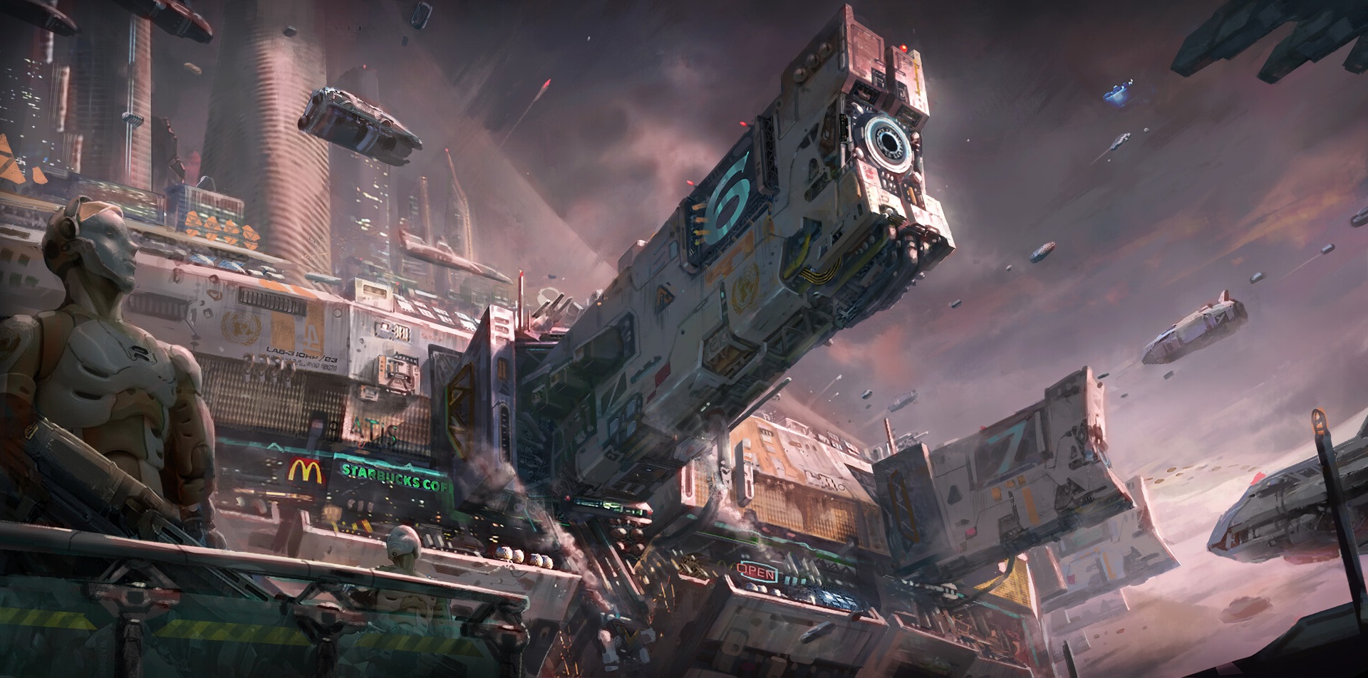 Artwork Science Fiction City Futuristic Docking Spaceport 1920x952