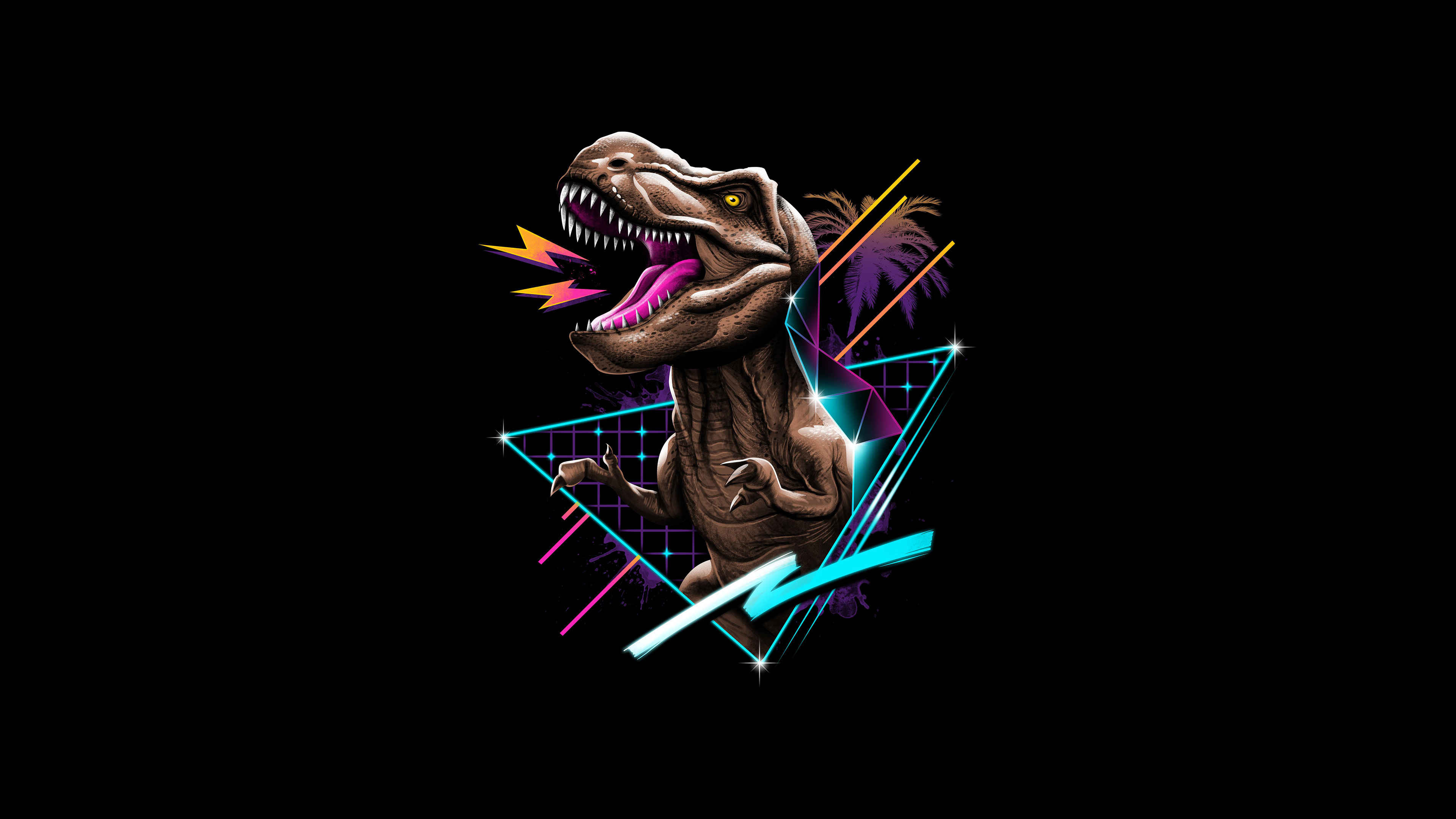 Retro Wave Tyrannosaurus Rex Dinosaur 3840x2160