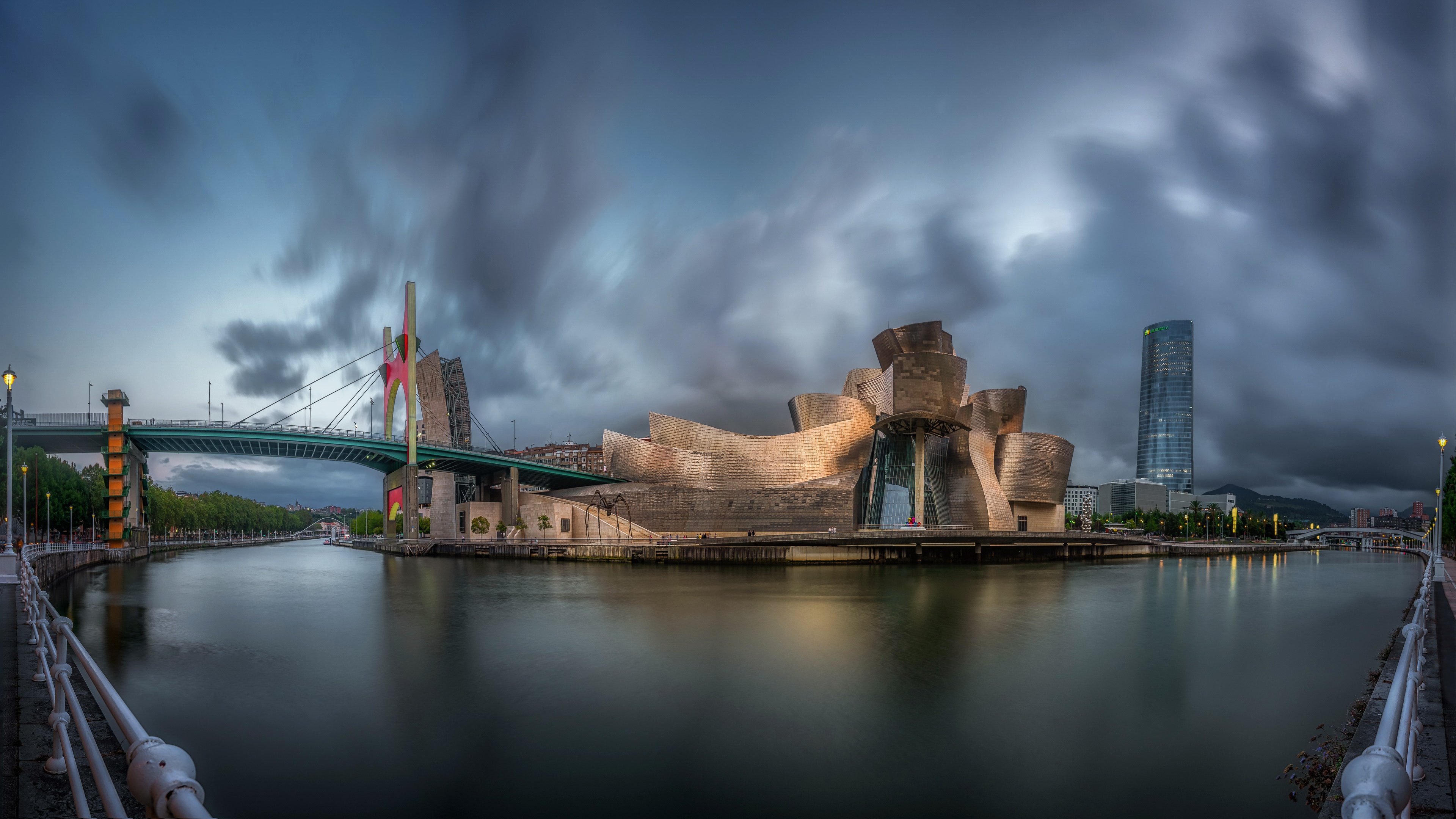 Bilbao Museum Spain Guggenheim Sky Bridge River Building 3840x2160