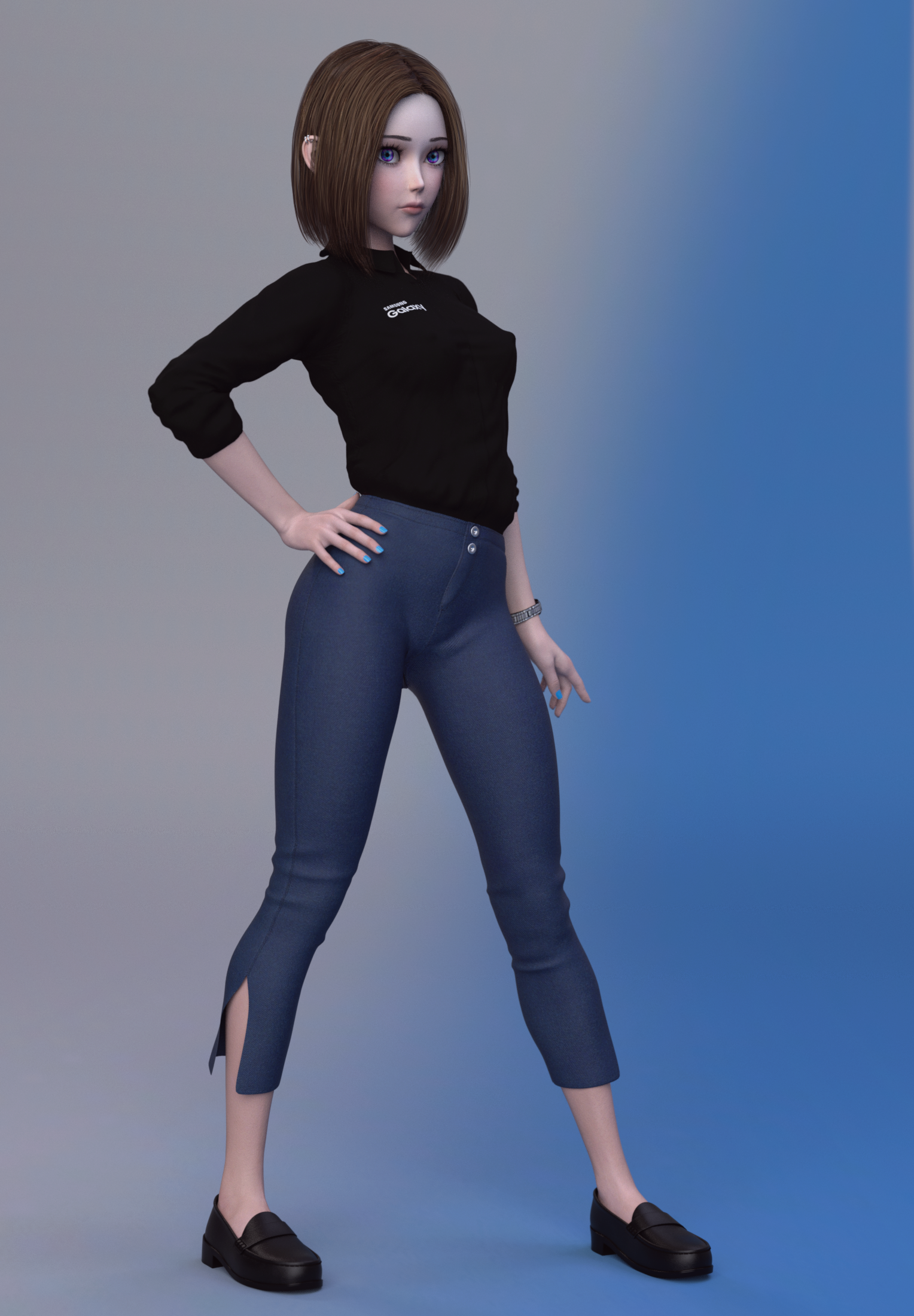 Sam Samsung Virtual Assistant Samsung Fictional Character Brunette Shirt Pants Standing 3D Artwork C 1528x2200