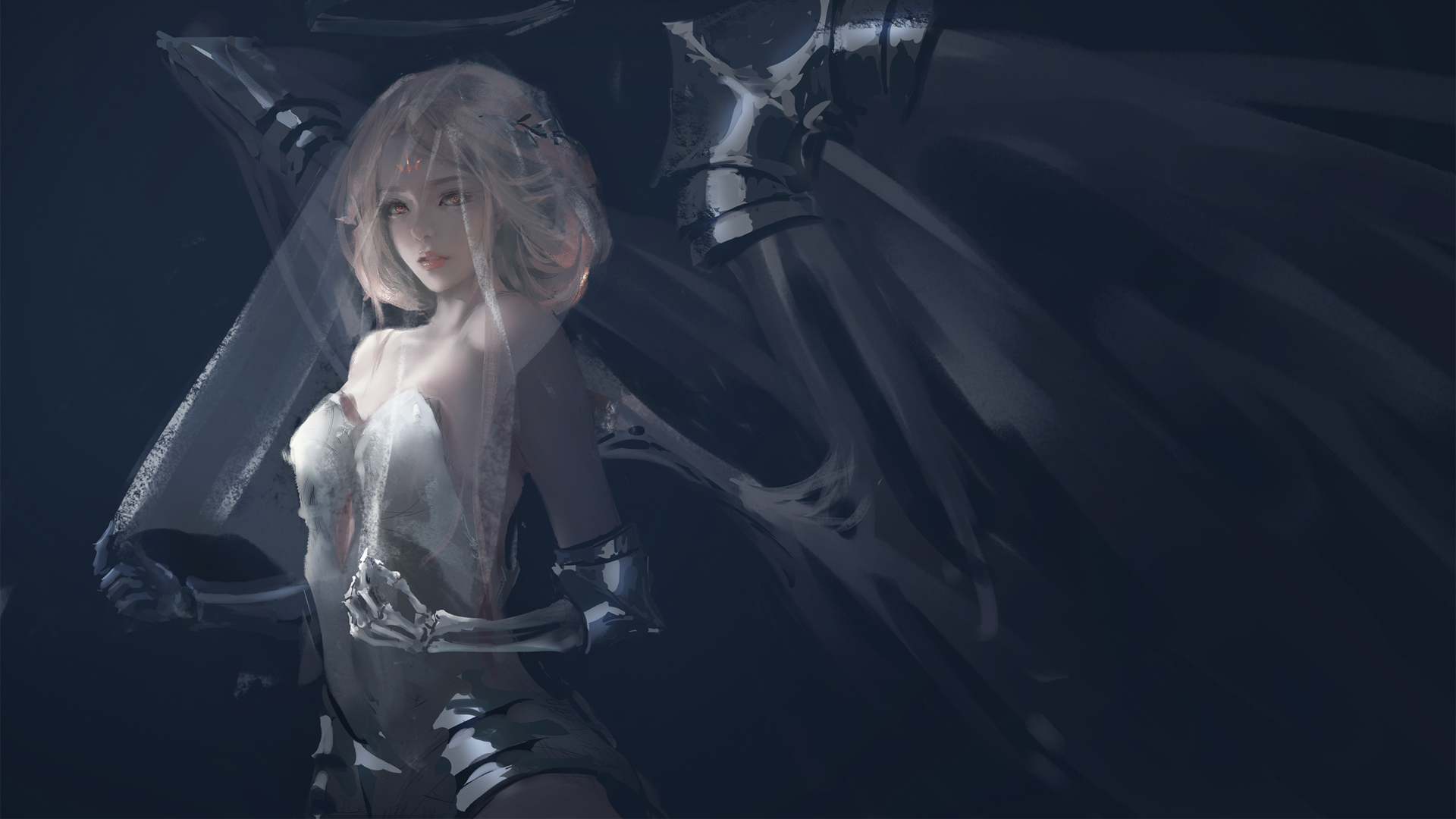 Girl Warrior Anime Painting High Contrast WLOP 1920x1080