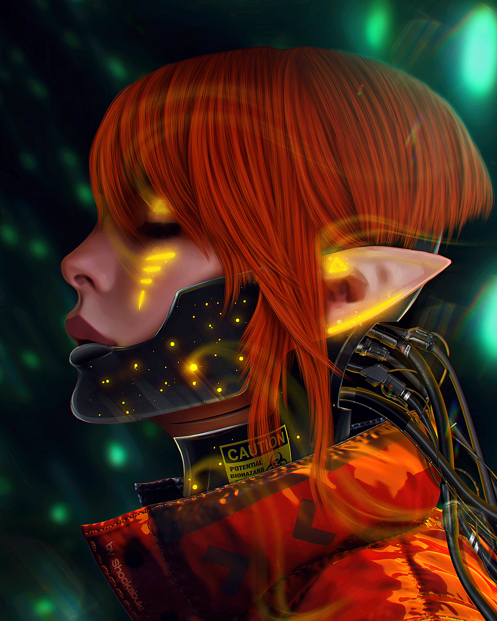 ArtStation Fan Art Science Fiction Cyberpunk Elve Mask Cyborg Portrait Redhead Artwork Digital Art G 1600x2000