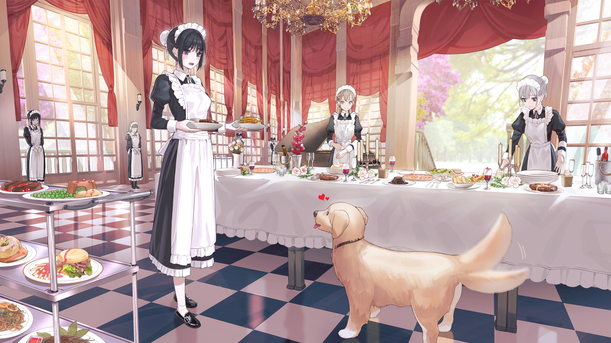 Anime Anime Girls KFR Artwork Dog Maid Maid Outfit Food 2560x1440