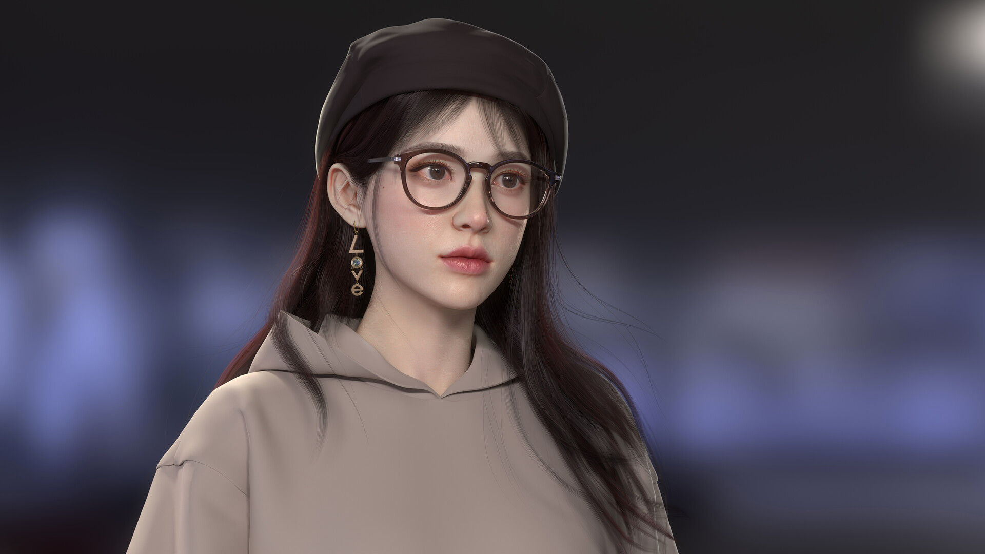 Artwork Digital Art 3D CGi Women Glasses Women With Glasses Long Hair Hat 1920x1080