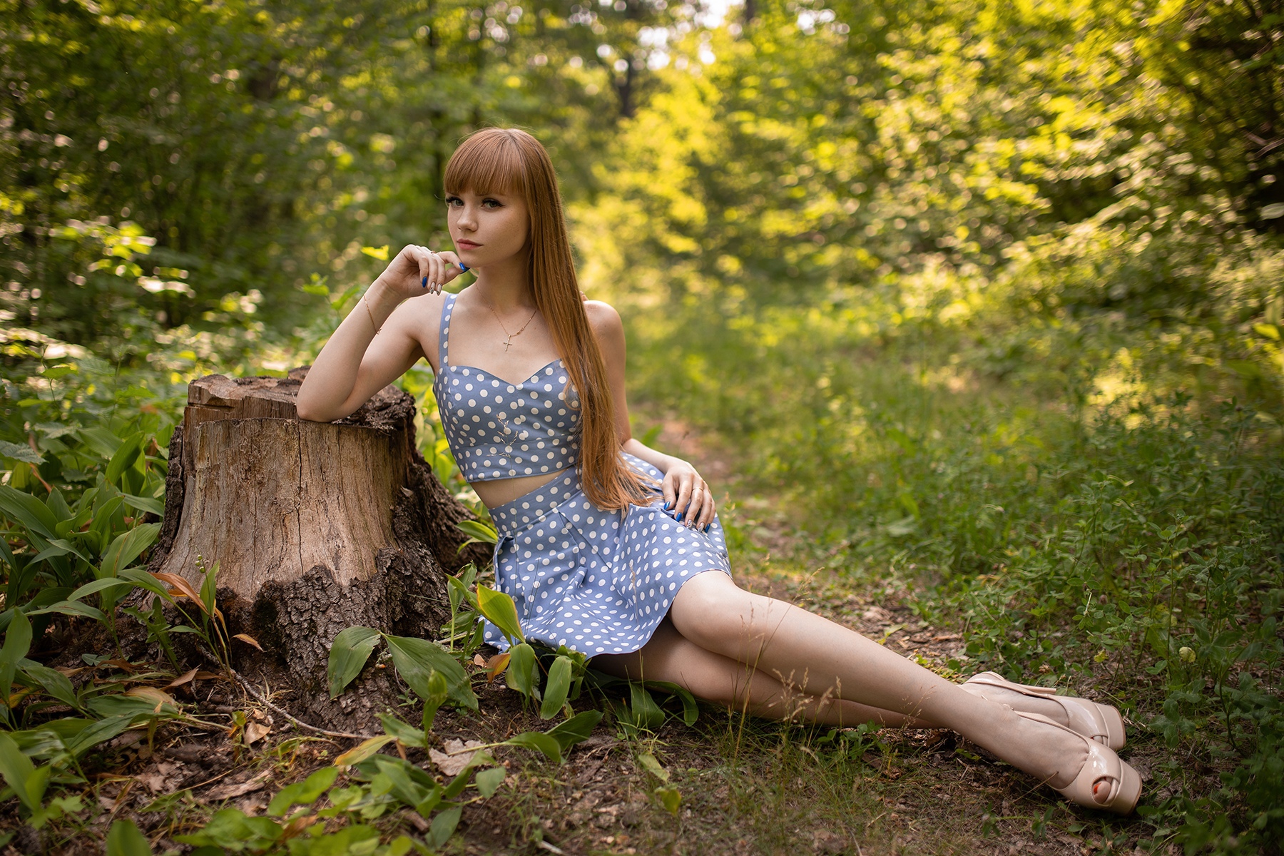 Aleksey Lozgachev Women Redhead Long Hair Bangs Straight Hair Looking At Viewer Dots Nature Forest T 1800x1200