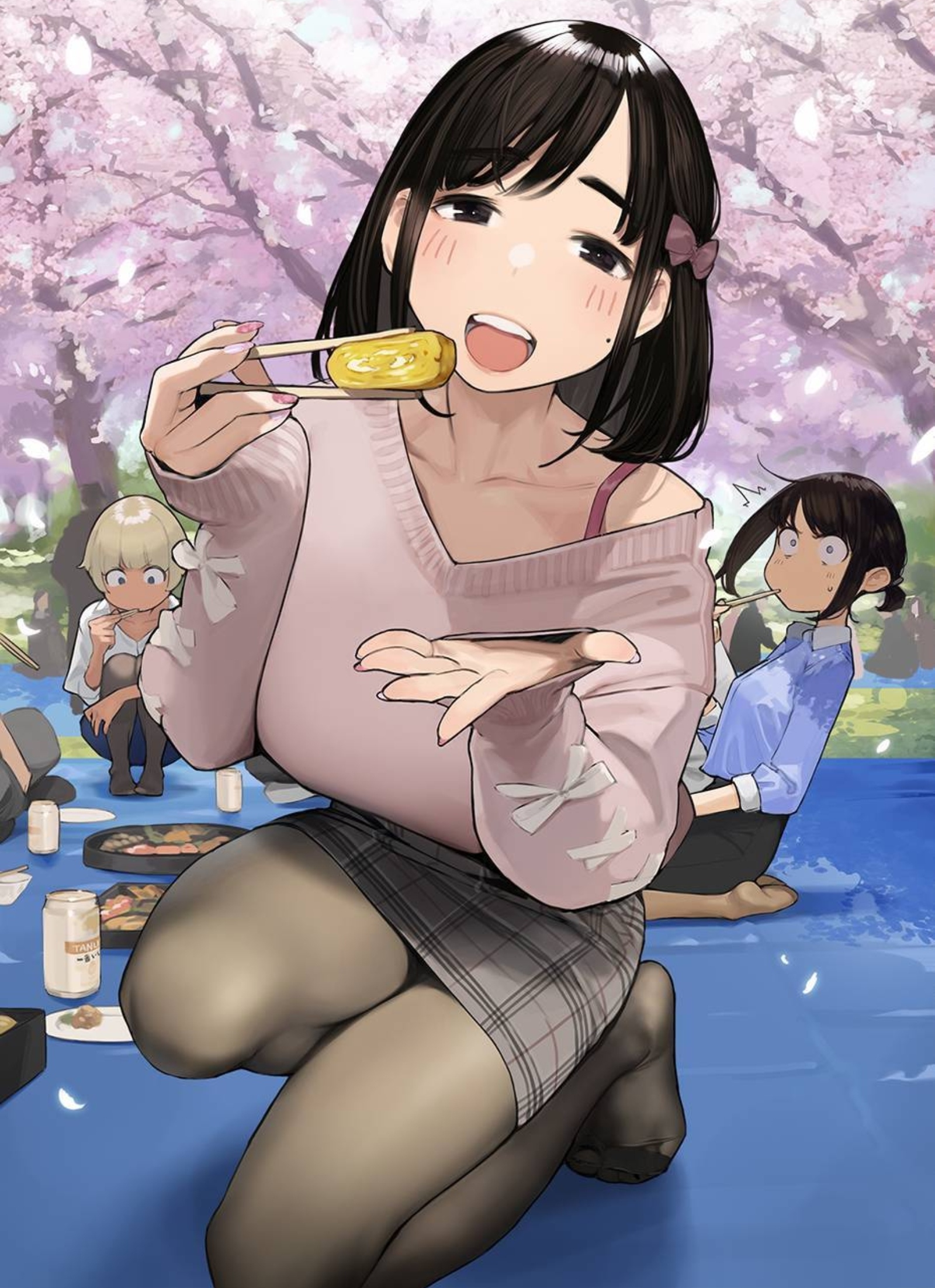 Anime Girls Food Picnic Cherry Trees Cherry Blossom Ganbare Douki Chan Yomu 1600x2204