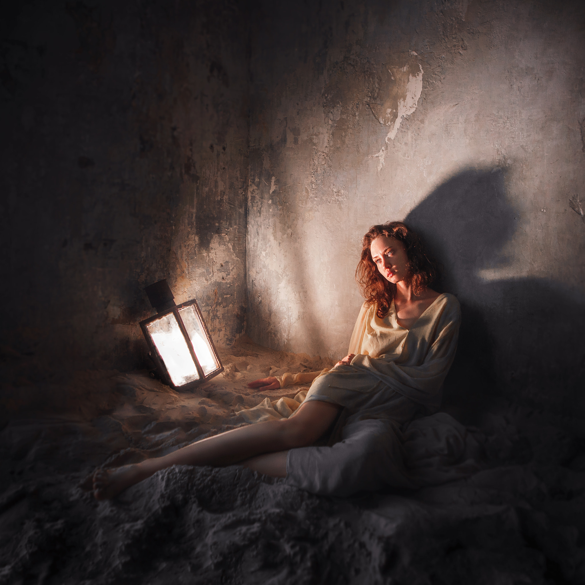Andrew Vasiliev Women Redhead Looking Away Dress Indoors Sand Lantern Dark Shadow 2048x2048
