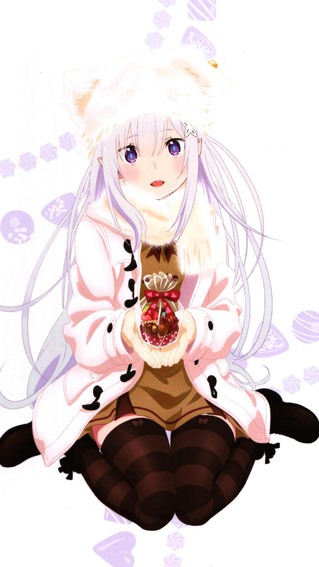 Emilia Re Zero Re Zero Kara Hajimeru Isekai Seikatsu Silver Hair Purple Eyes White Simple Background 1080x1920