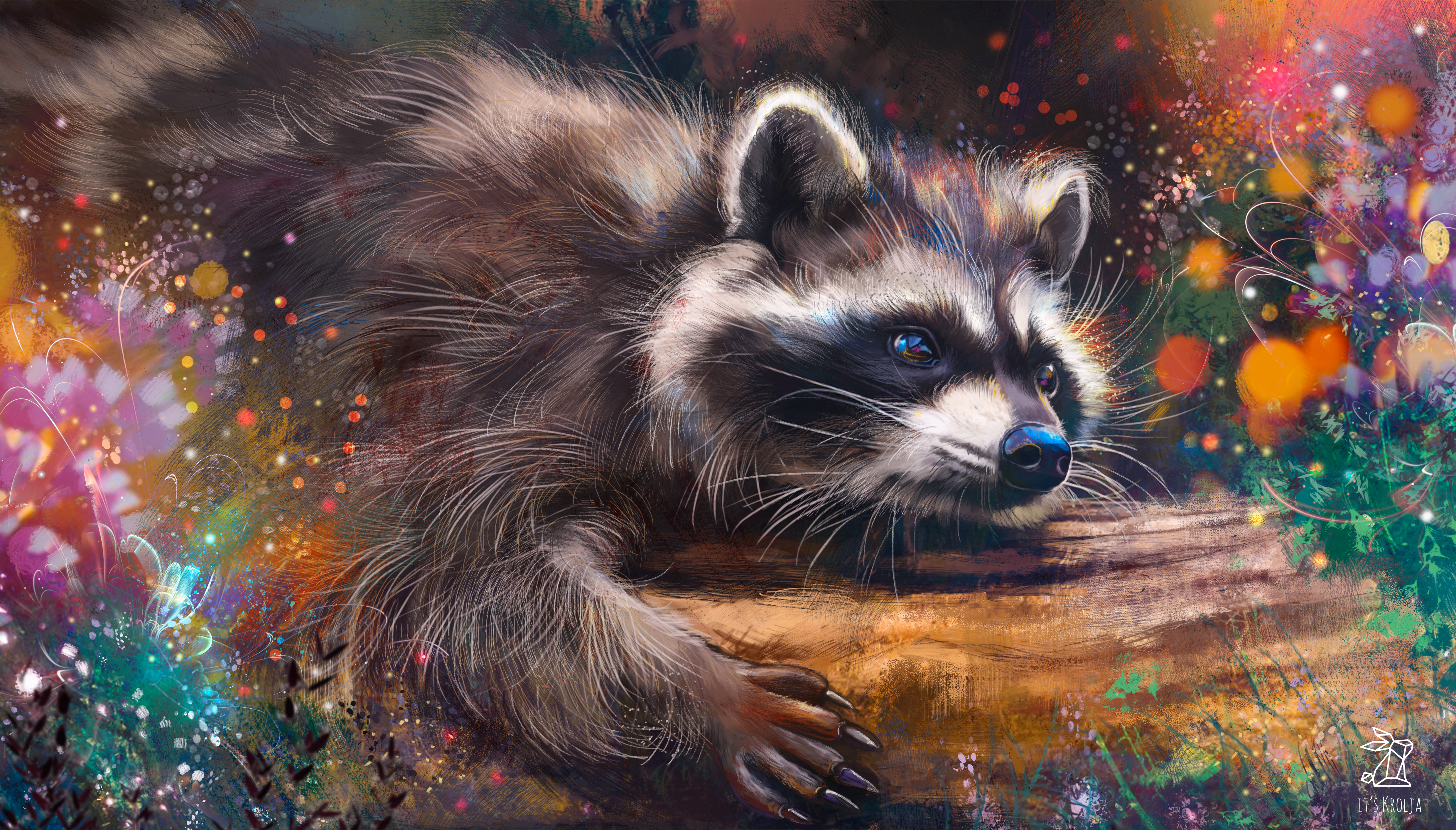 Raccoons Animals Digital Art 4961x2828