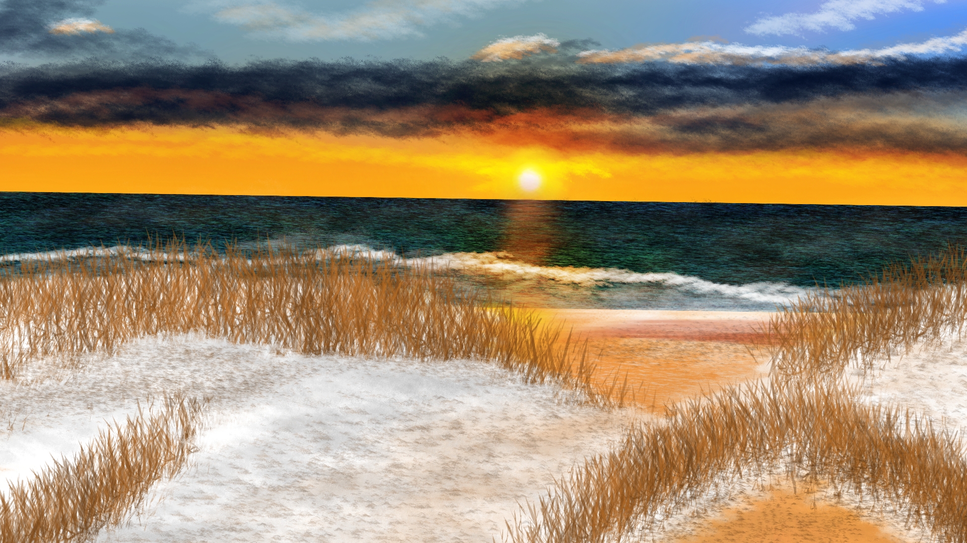 Digital Painting Digital Art Shoreline Nature Winter Beach 1920x1080
