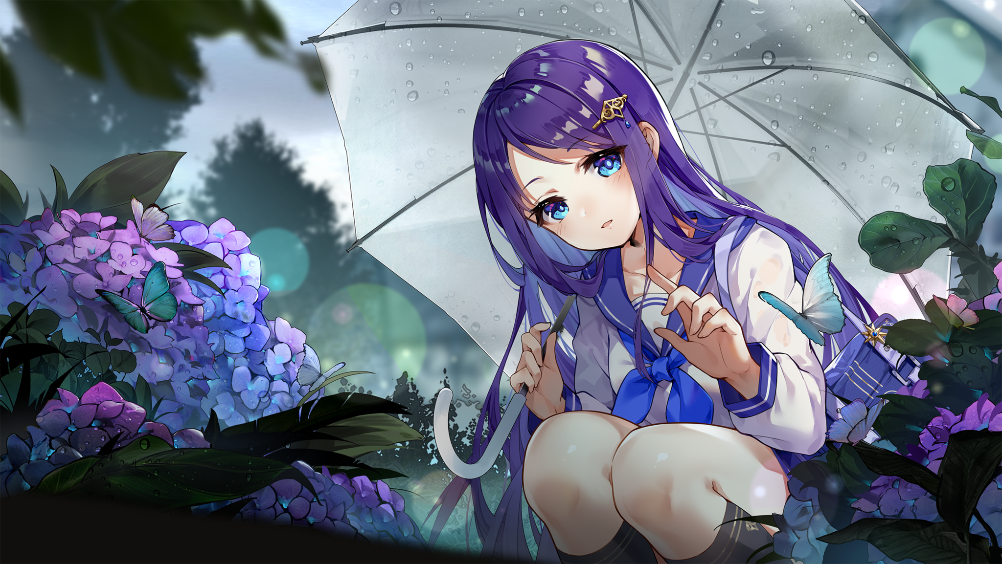 Purple Hair Cartoon Purple Flower Umbrella Game Characters 2D 2048x1154