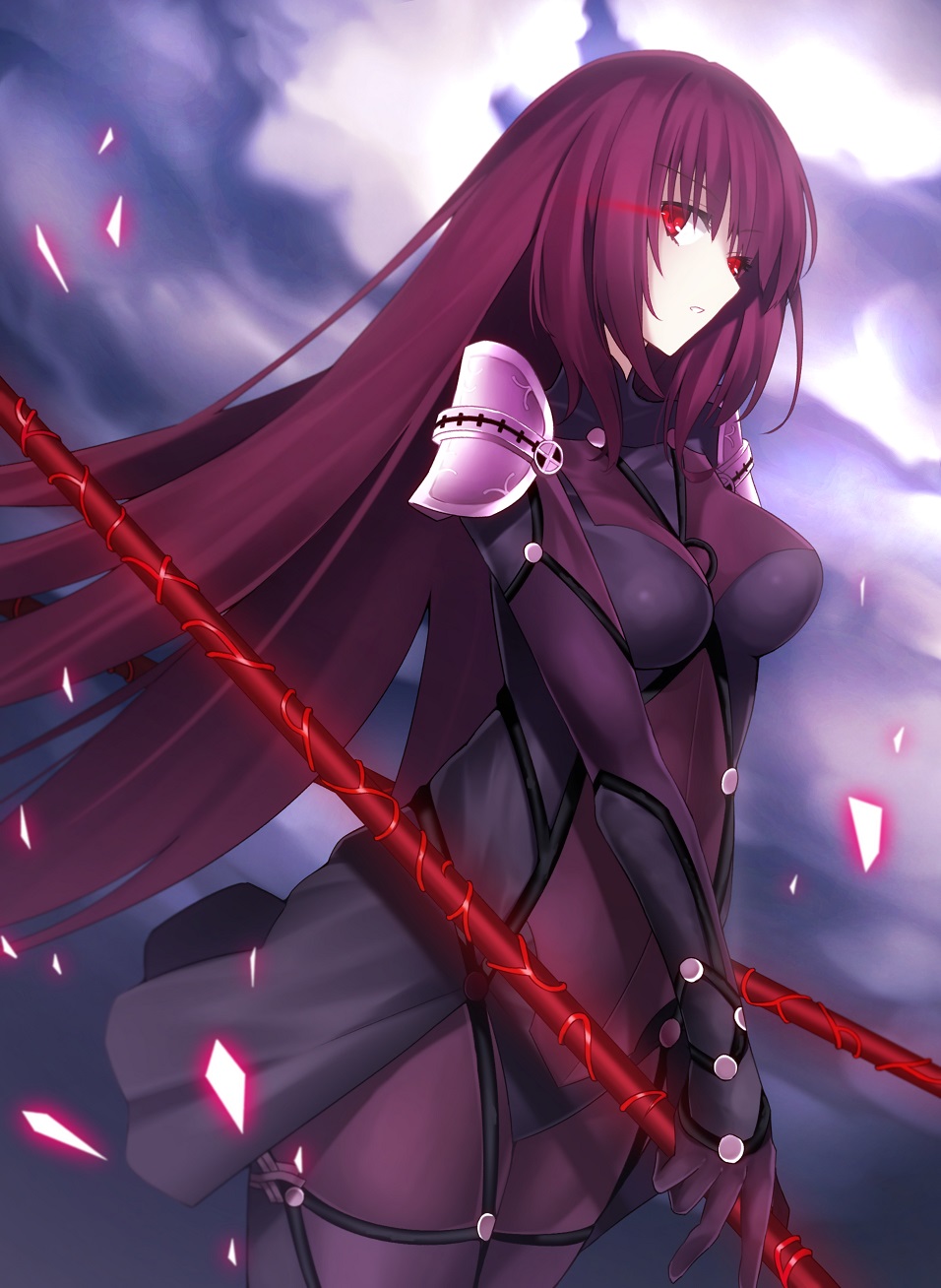 Scathach Fate Series Fate Grand Order Spear Long Hair Purple Hair Anime Anime Girls 956x1308