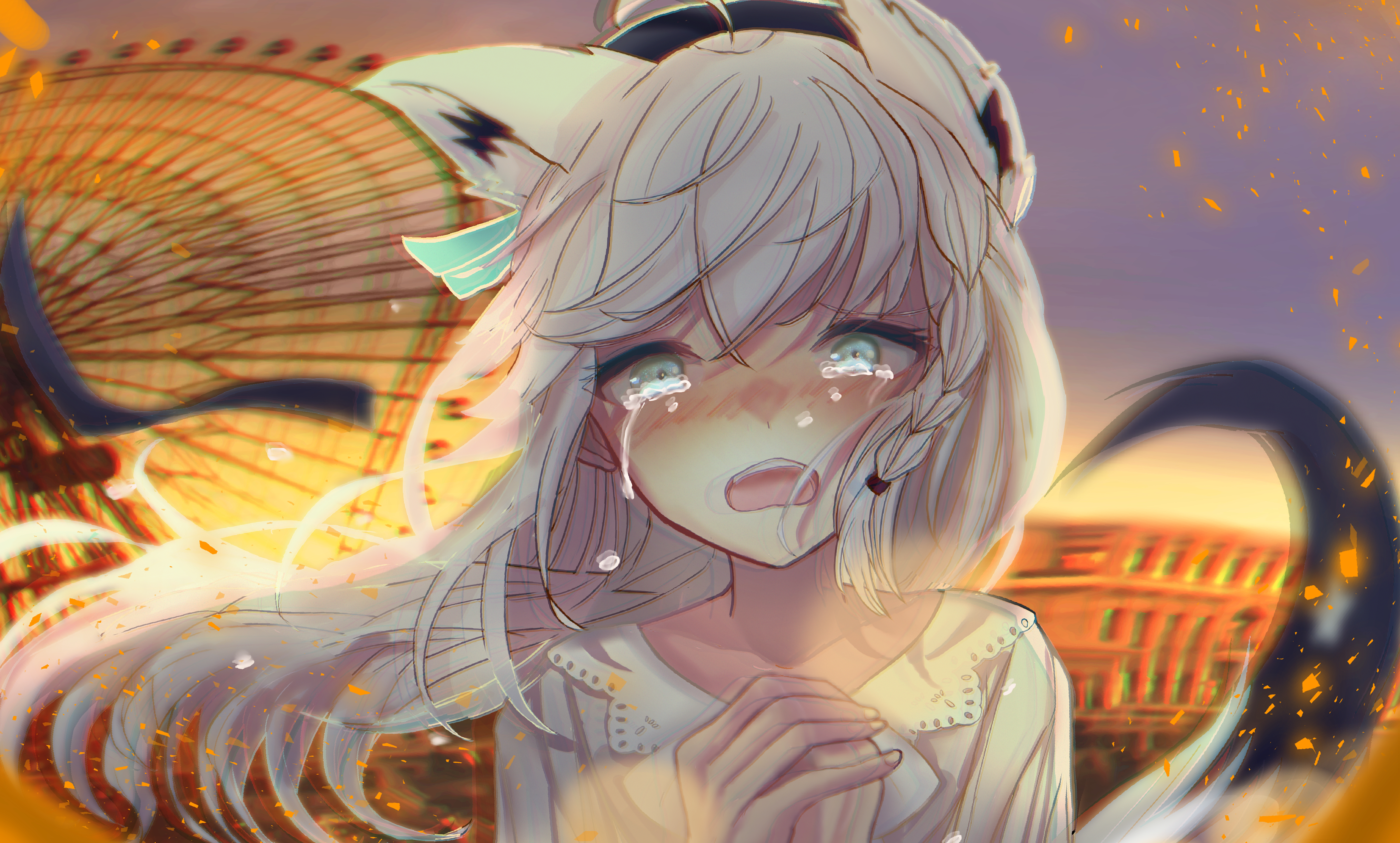 Anime Anime Girls Sad Tears Crying Long Hair Open Mouth White Hair  Wallpaper - Resolution:4650x2800 - ID:1243256 