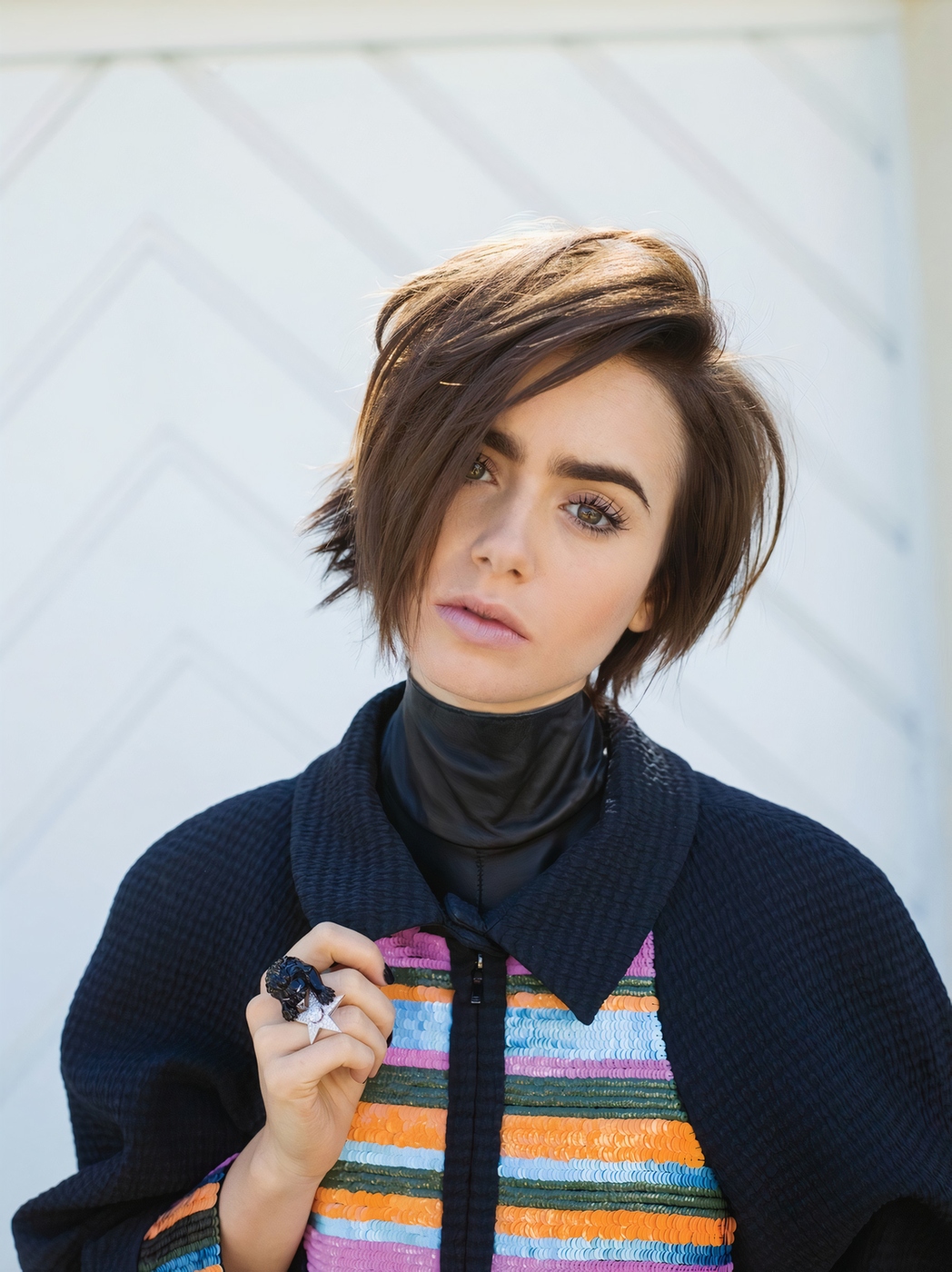 Lily Collins Women Model Actress Short Hair Brunette 1048x1400