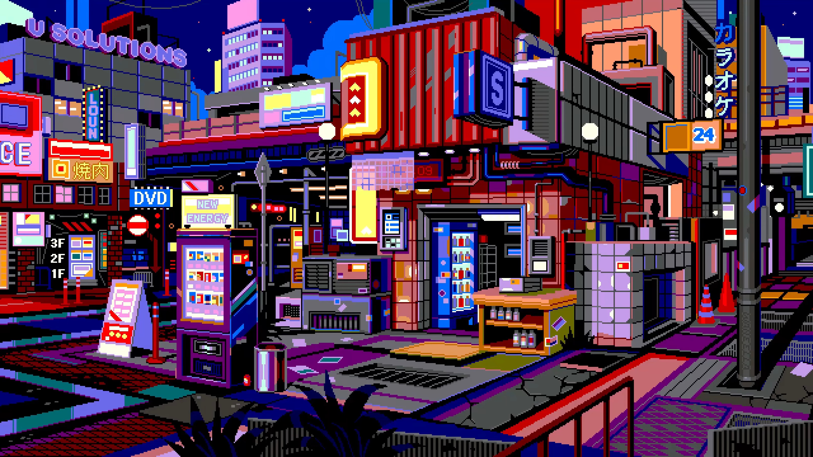 Waneella Pixel Art Cyberpunk City Night Lights Neon 3200x1800