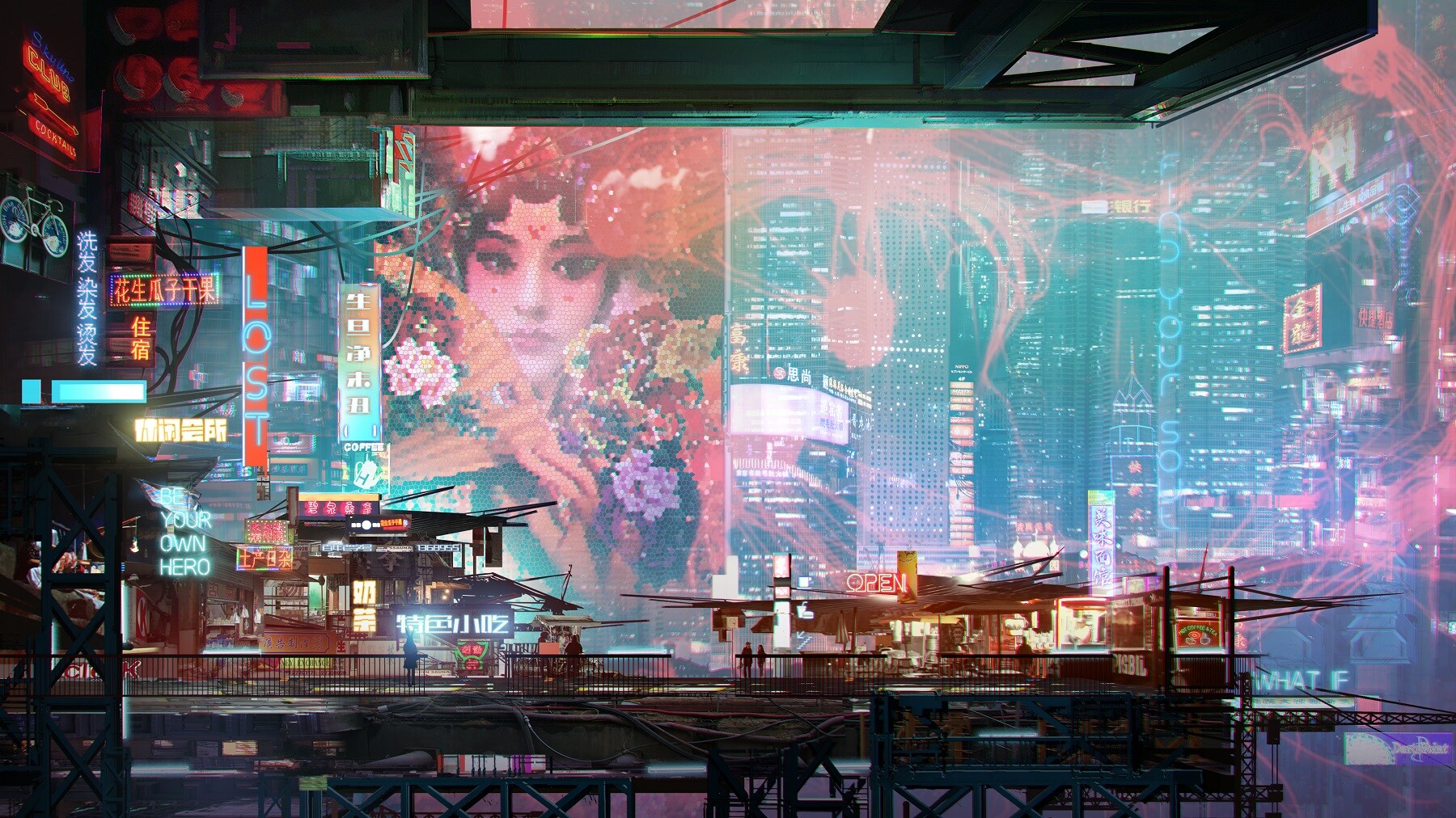 Artwork Cyberpunk City Futuristic Asian Donglu Yu 1800x1012