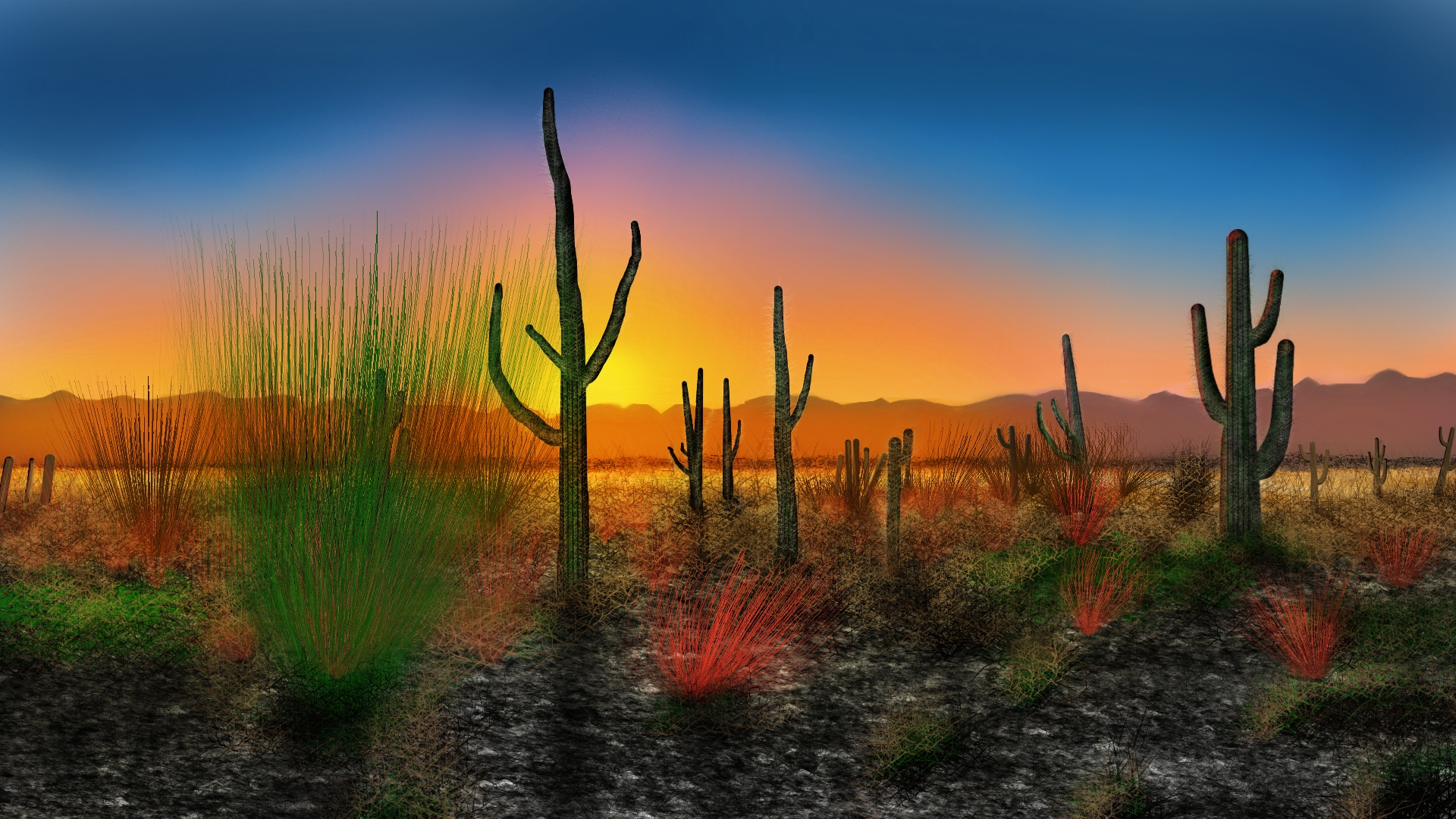 Digital Art Digital Painting Nature Desert Sunset 1920x1080