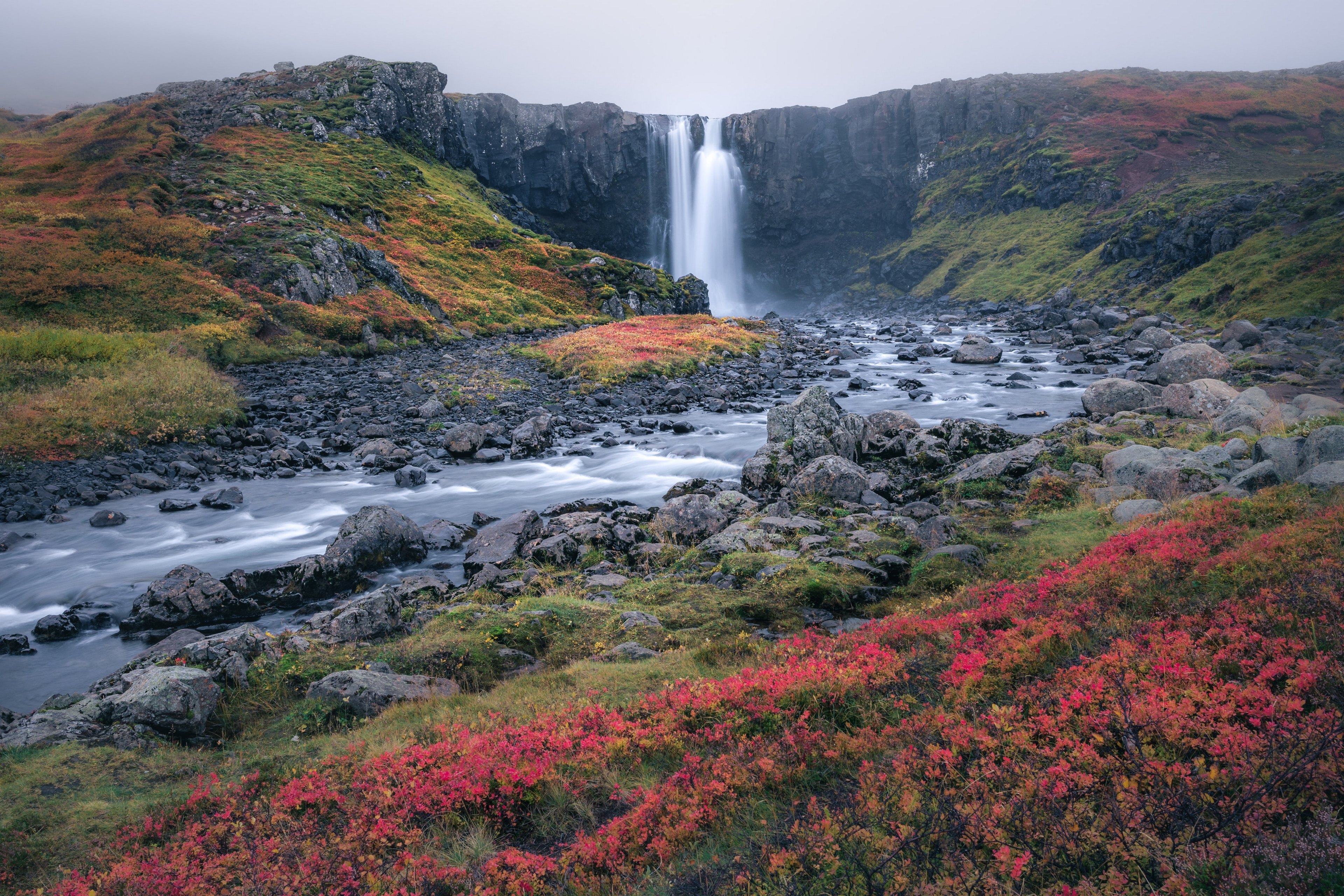 Seljalandsfoss Waterfall Iceland Nature Mist Stream Stones Rocks Plants 3840x2560