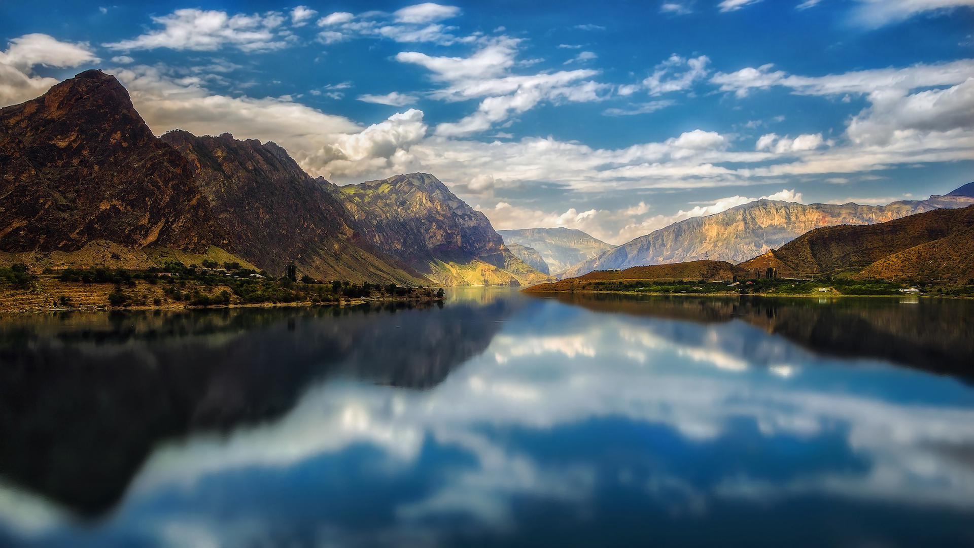 Nature Lake River Landscape Mountains Clouds Sky Trees Reflection 1920x1080