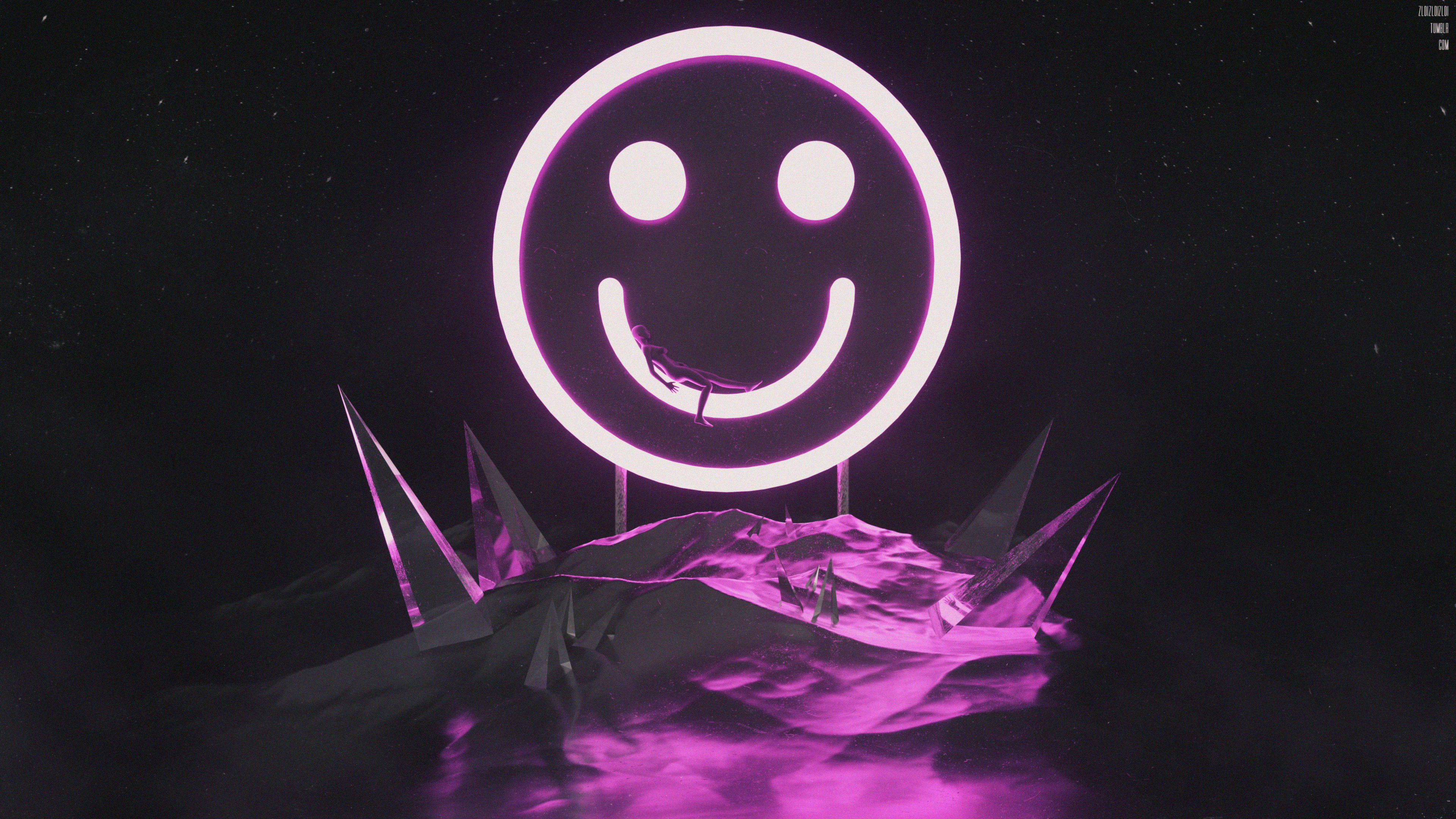 Cinema 4D Smiley Smiling Neon 3D Graphics 3D Abstract Crystal 3840x2160