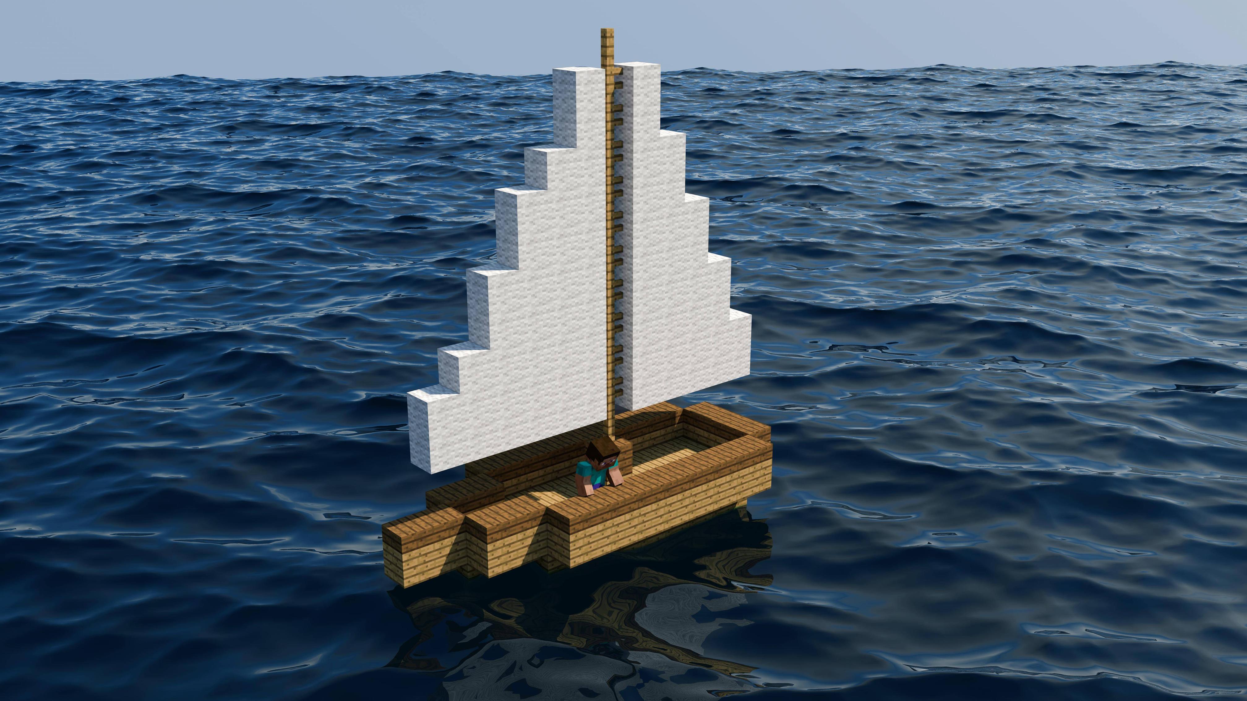 PC Gaming Video Games Video Game Art Boat Sea Minecraft Steve 4032x2268