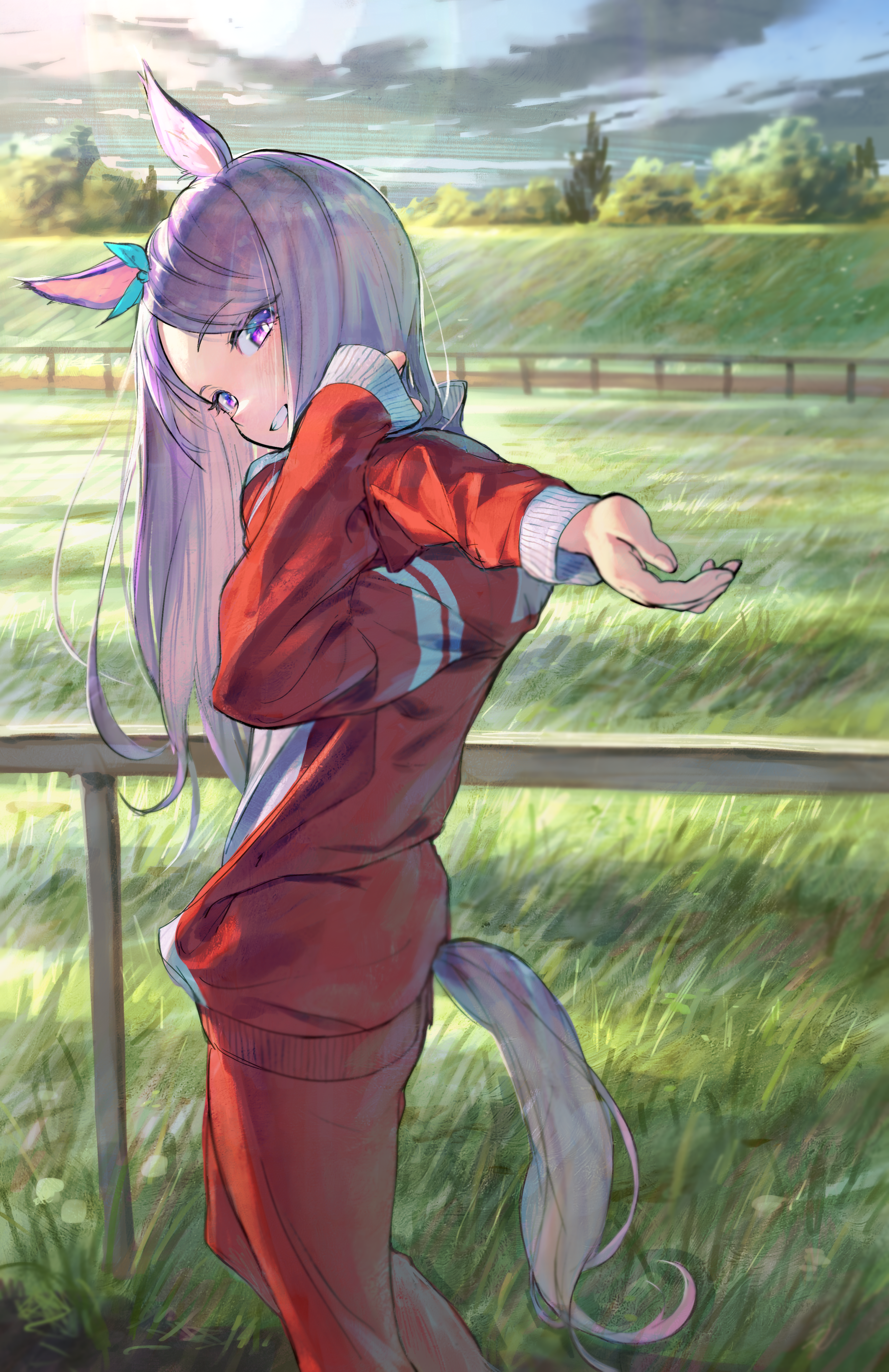 Uma Musume Pretty Derby Gym Clothes Long Hair Grin Purple Eyes Looking At Viewer Tail Animal Ears An 2654x4096
