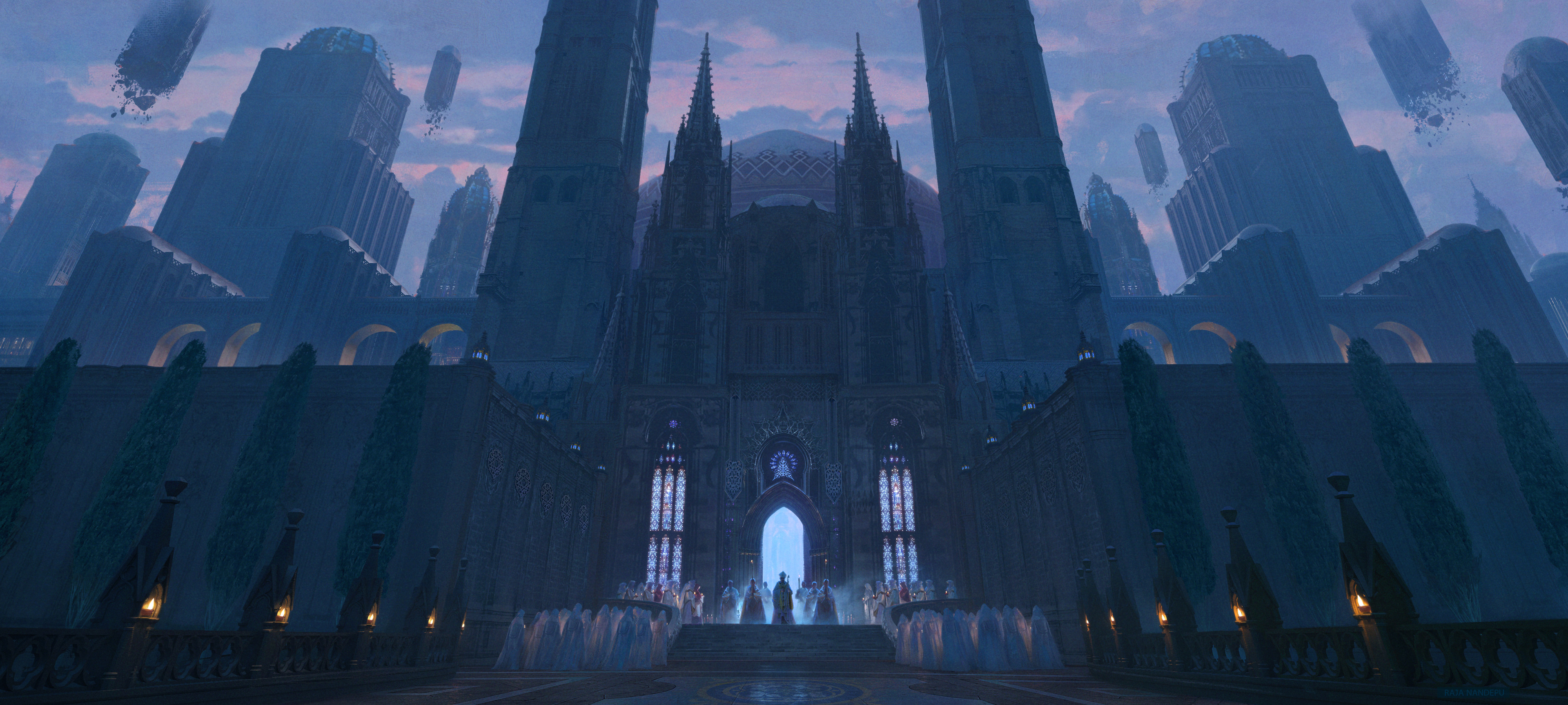 Artwork Digital Art Cathedral Fantasy Architecture Priest 3840x1727