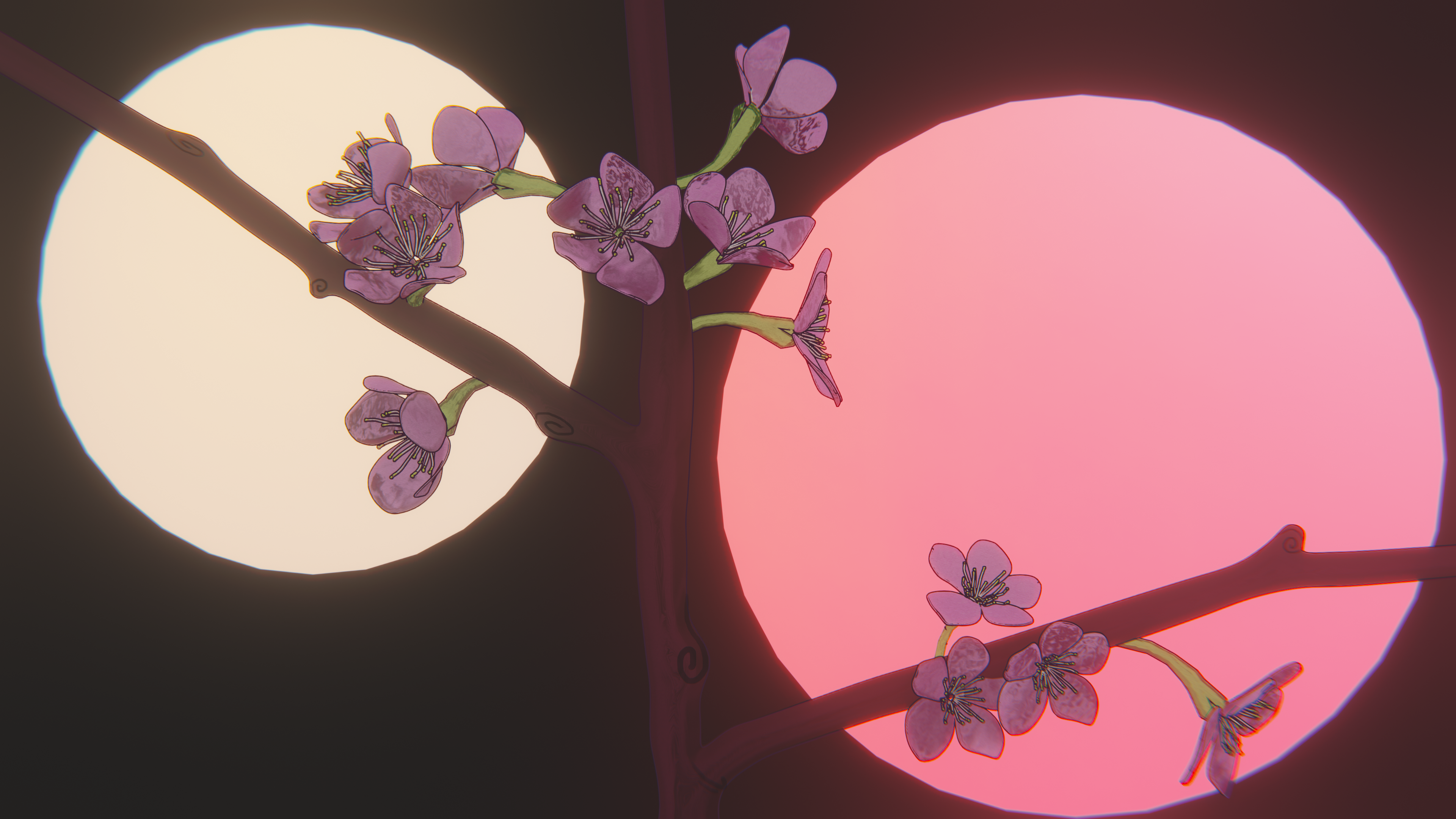 Cherry Blossom Tree Bark 3D Graphics Illustration Japan Flowers 3840x2160