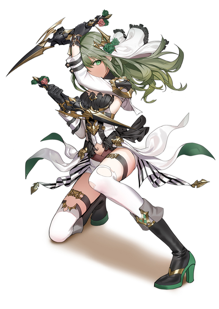 Anime Anime Girls Lloule Green Hair White Background Simple Background Green Eyes Weapon Pixiv Heels 906x1280