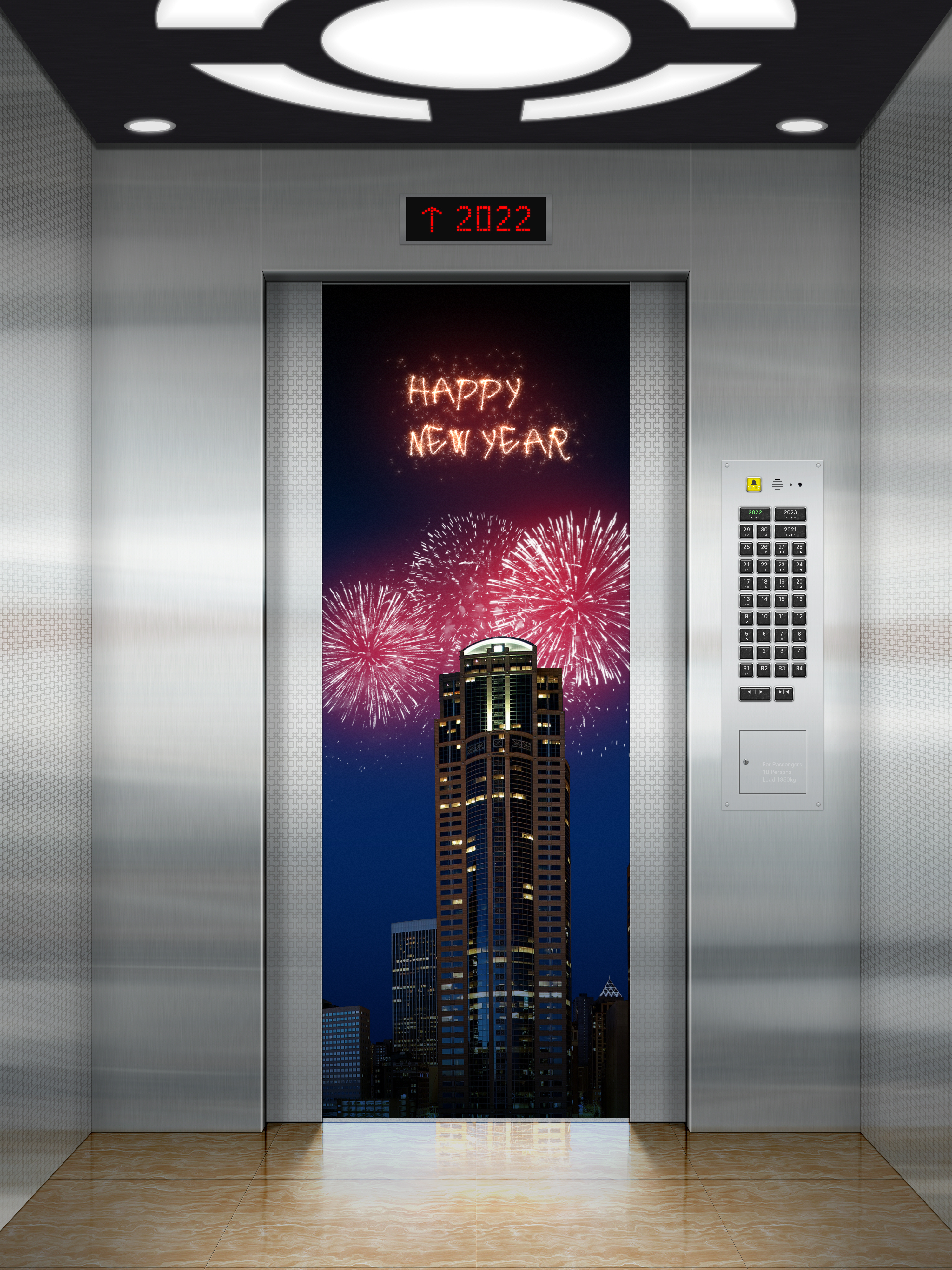 2022 Year Happy New Year Elevator Building Fireworks 3000x4000