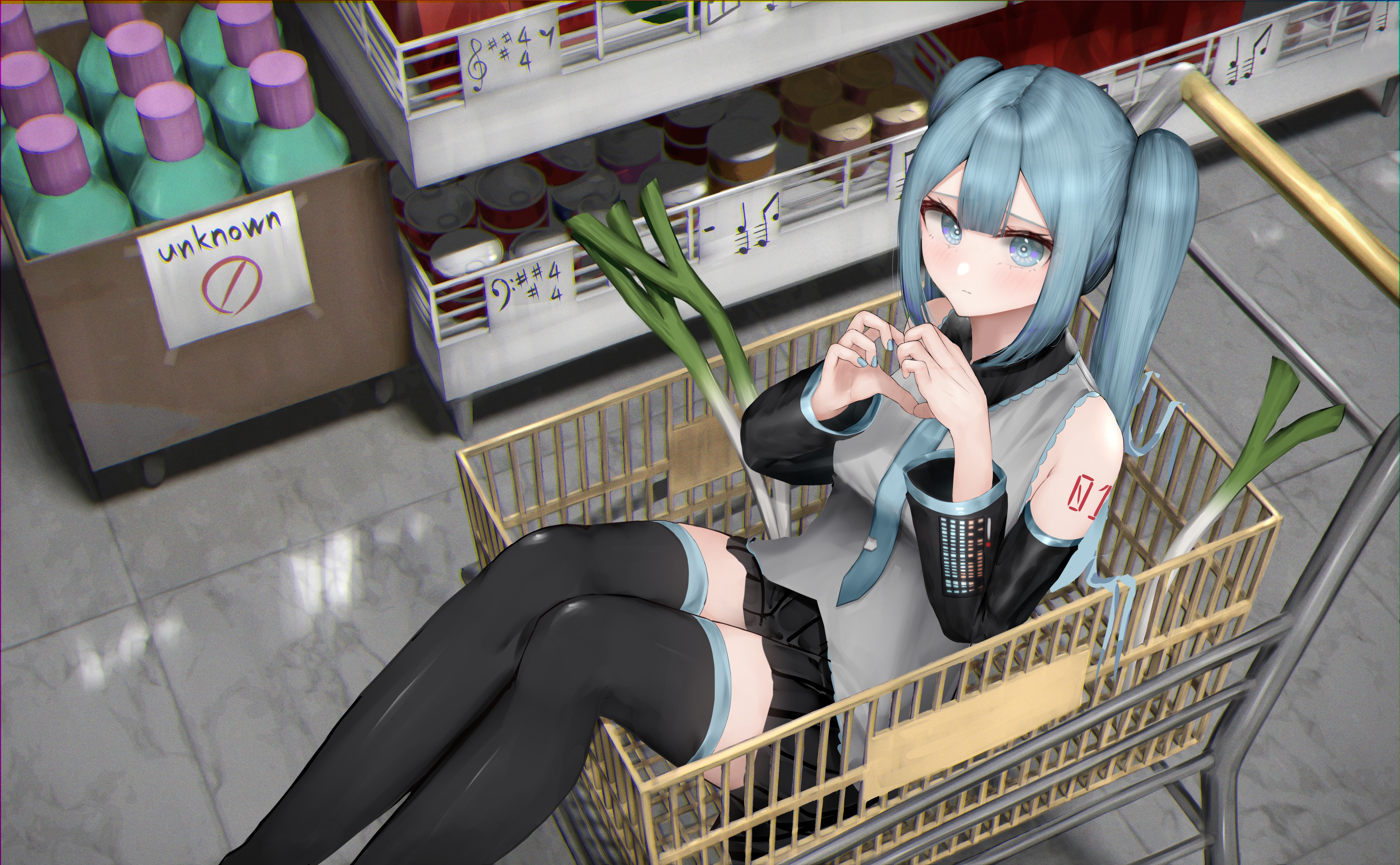 Anime Anime Girls Mainiti Omoti Artwork Vocaloid Hatsune Miku Stores Shopping Cart 4093x2530