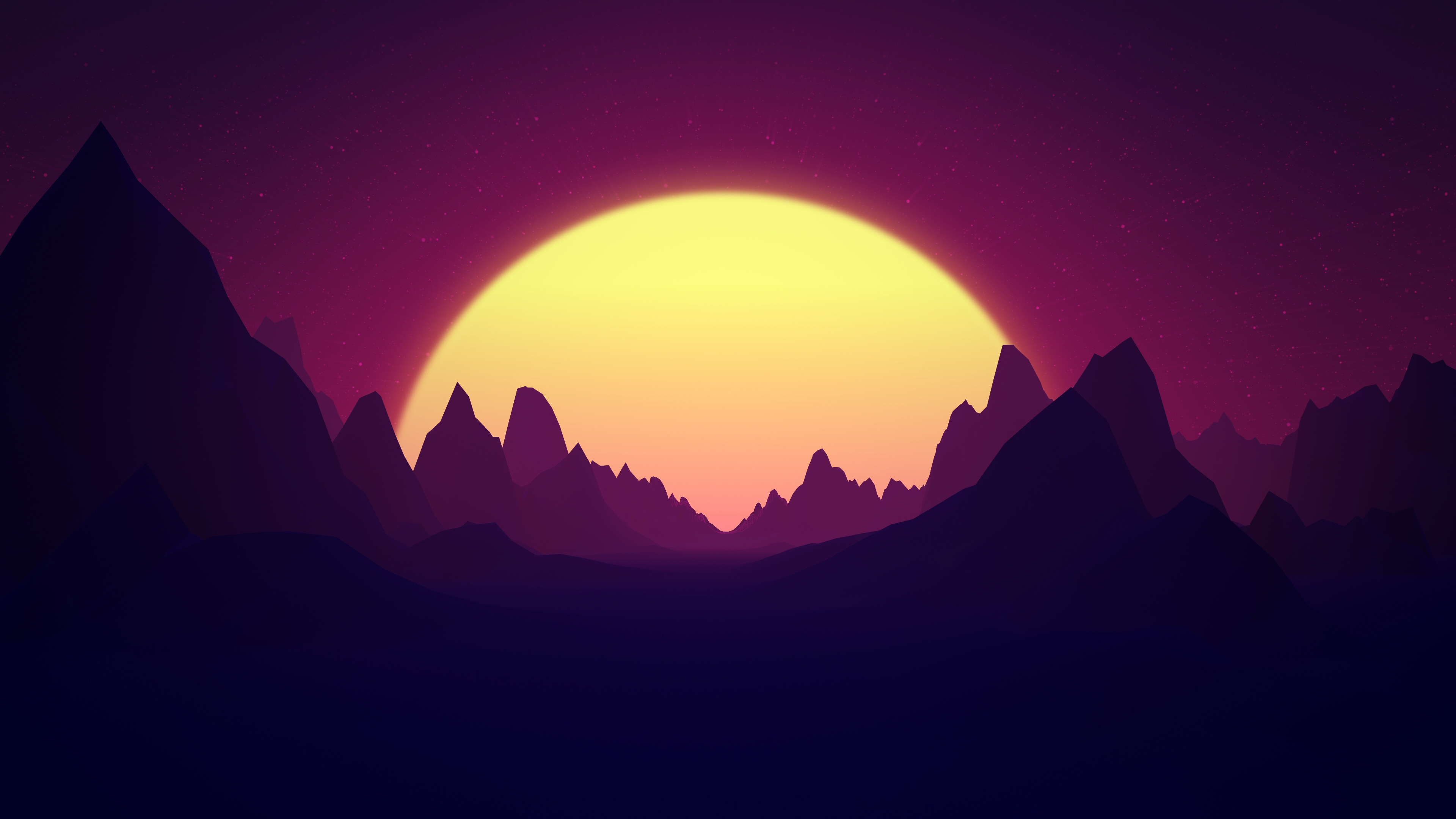 3D Night Sun Glowing Mountains Render Landscape Dark Artwork 3840x2160
