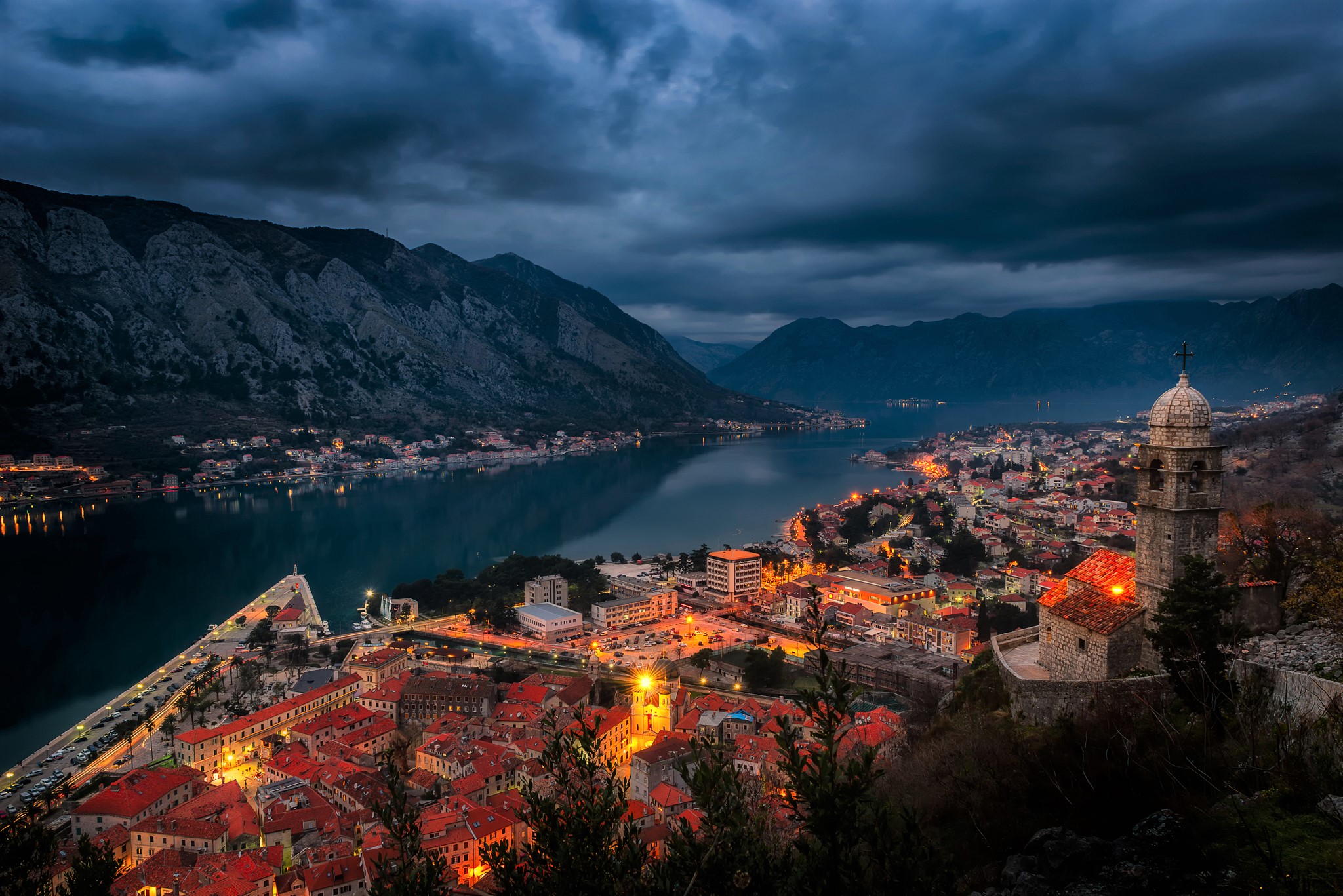 City Montenegro Mountain Lake Cloud Dusk Light 2048x1367