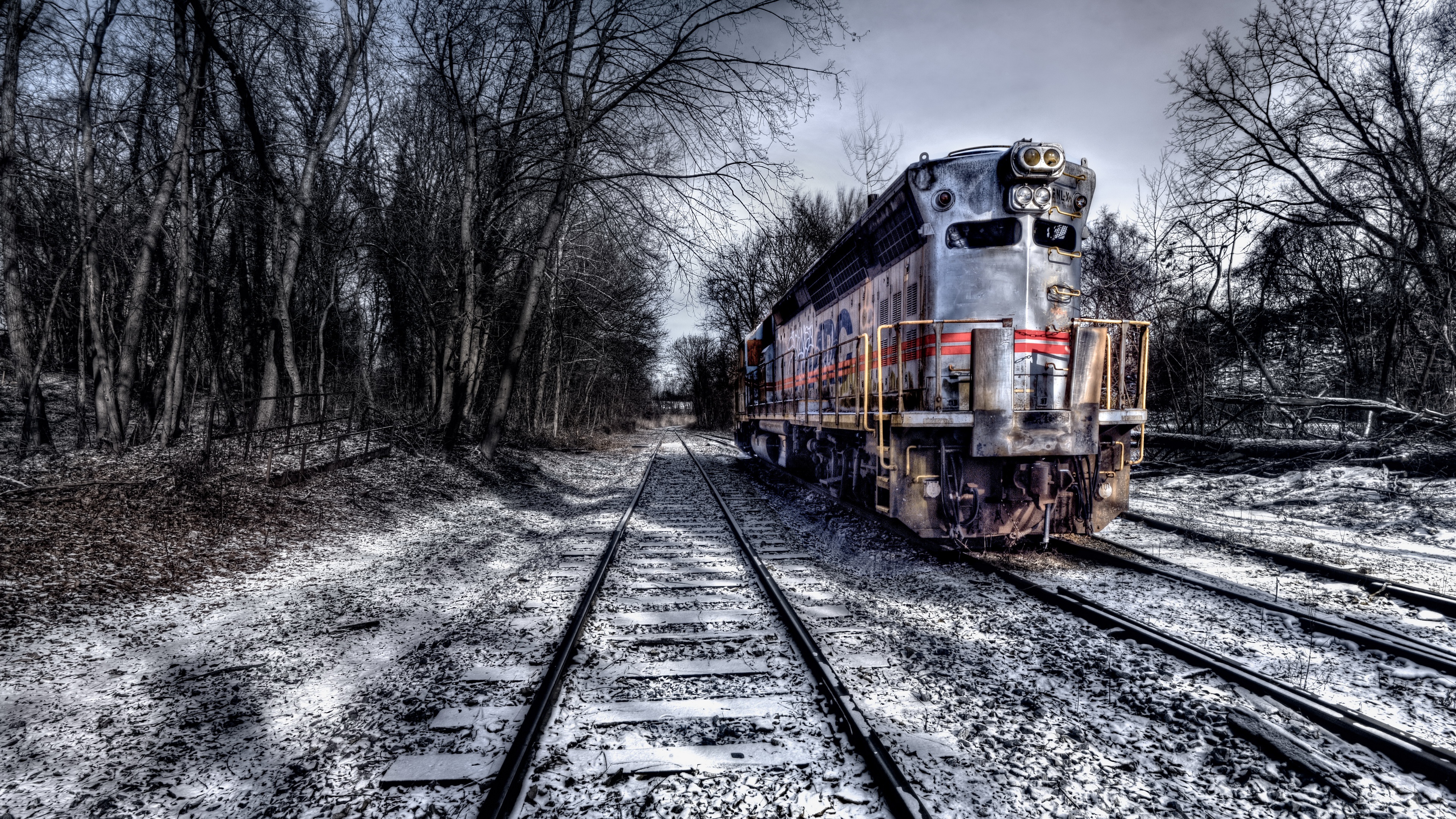 Railway Train Vehicle Locomotive Diesel Locomotive Cold Winter Outdoors Snow 3840x2160