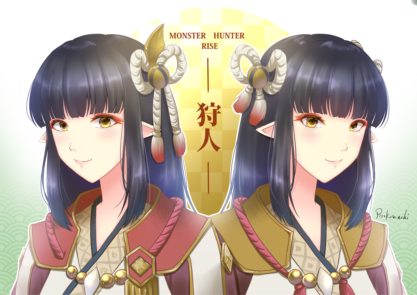 Anime Anime Girls Monster Hunter Monster Hunter Rise Twins Long Hair Brunette Japanese Clothes Point 1416x1003