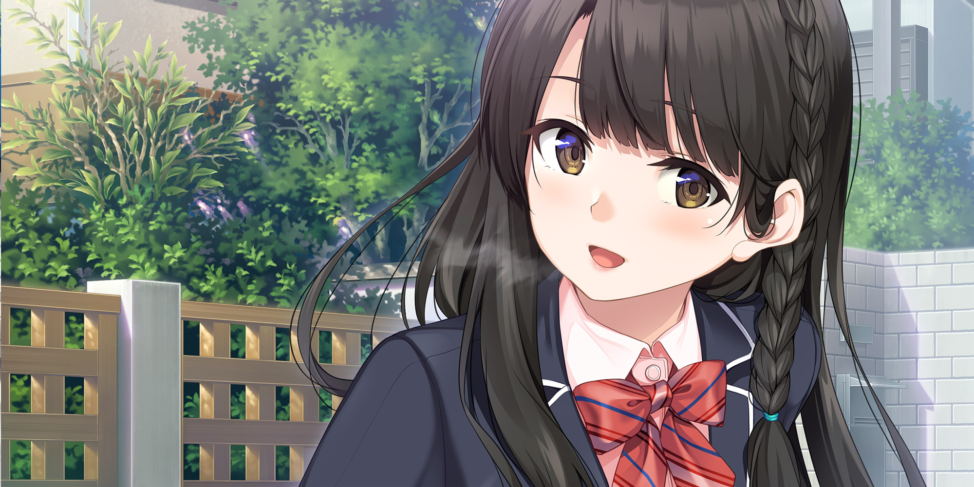 Unasaka Anime Anime Girls Bangs Smiling Dark Hair Brown Eyes School Uniform 2000x1000