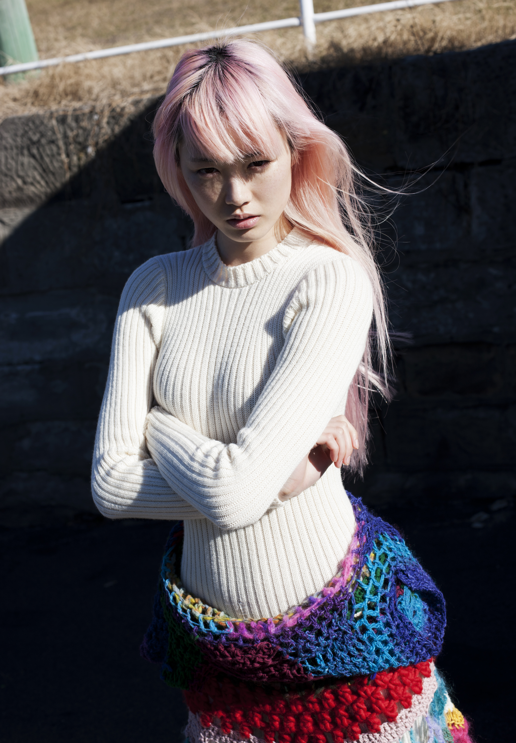 Fernanda Ly Women Model Asian Pink Hair Long Hair Sweater Women Outdoors Shadow Sunlight 2083x3000