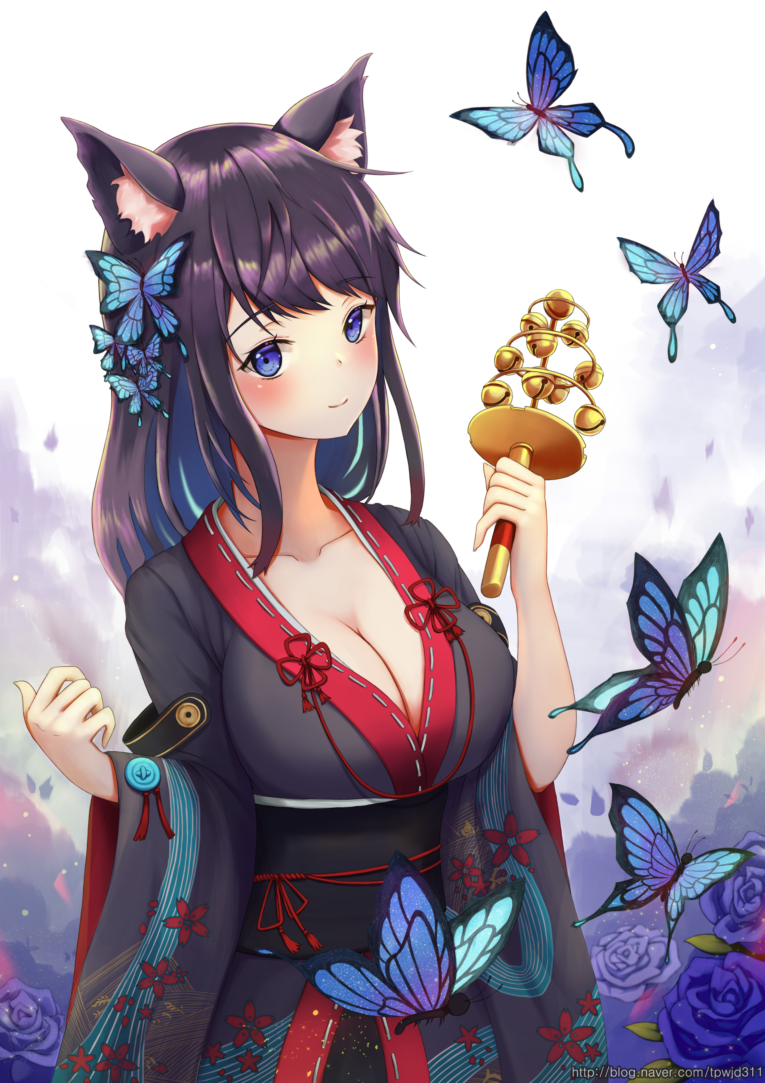 Anime Anime Girls Azur Lane Fusou Azur Lane Long Hair Black Hair Artwork Digital Art Fan Art Butterf 2480x3508